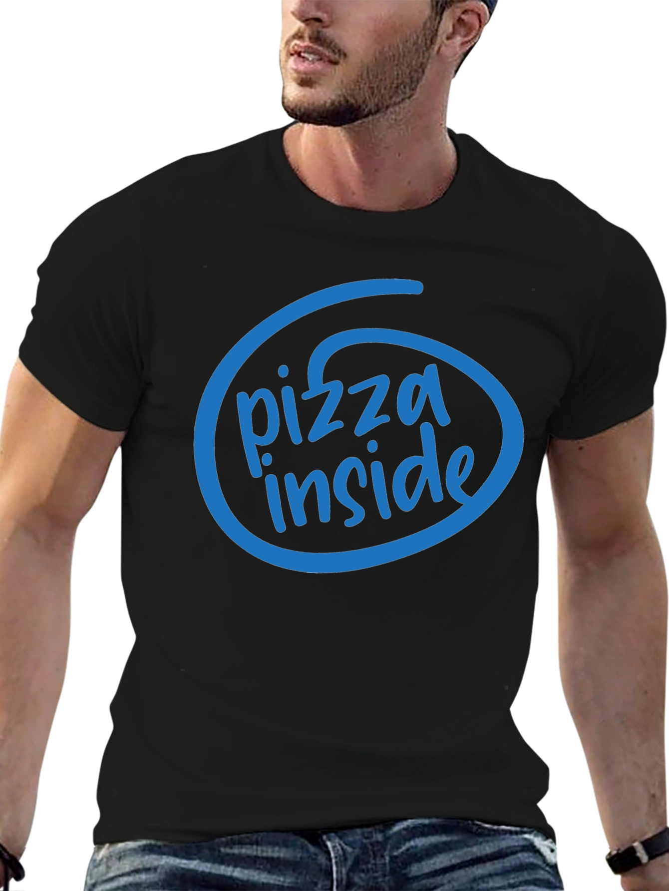 Pizza Inside Funny T-Shirt - Black Cotton Tee