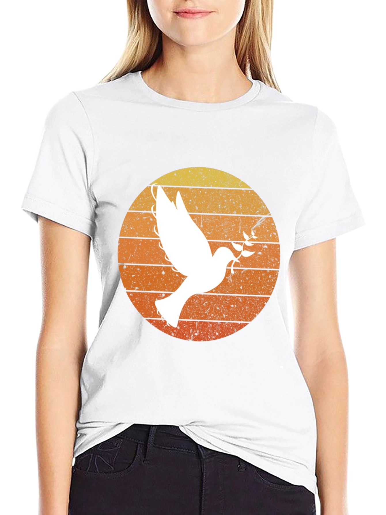 Peace Dove Graphic T-Shirt - Retro Sunset Design