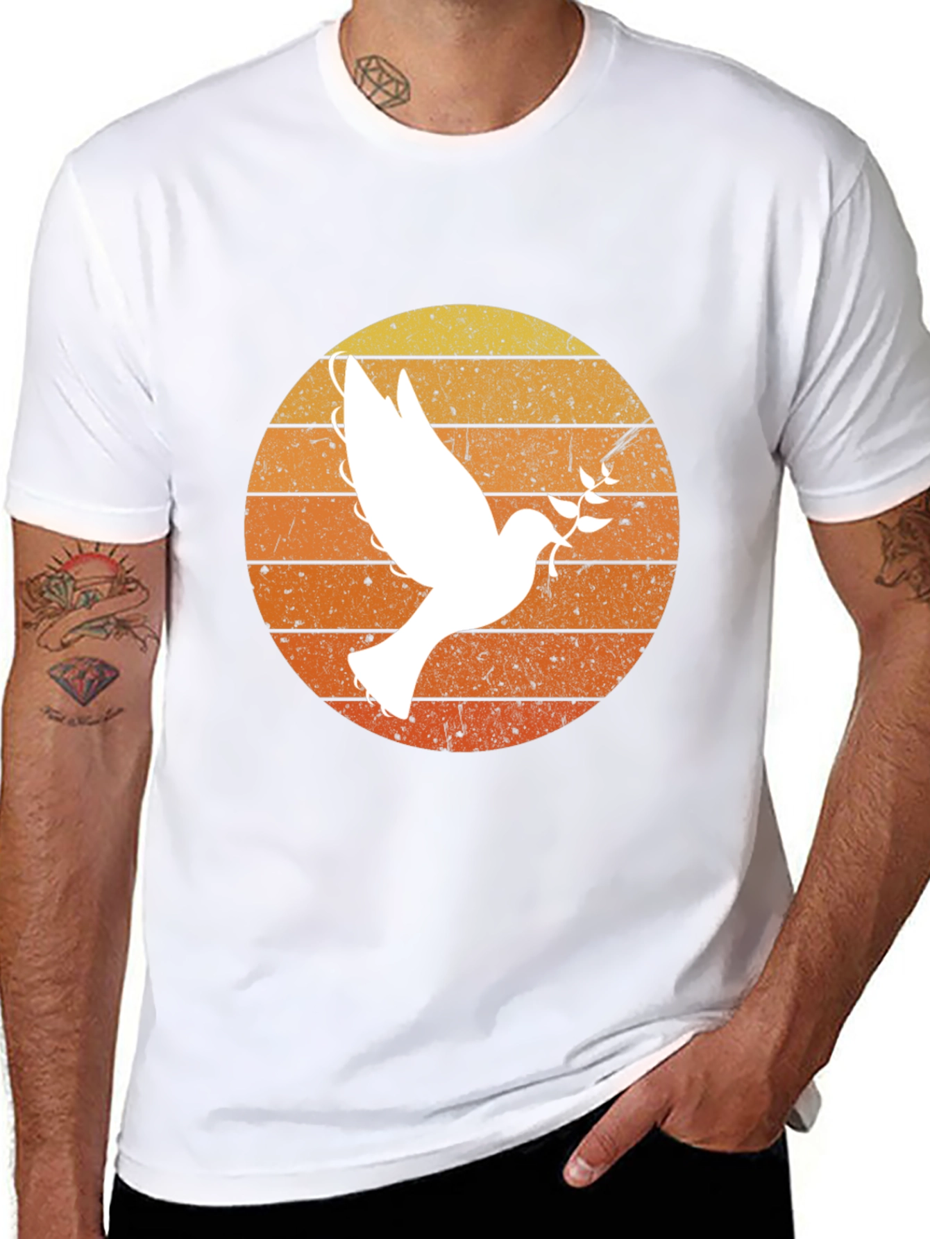 Peace Dove Graphic T-Shirt - Retro Sunset Design