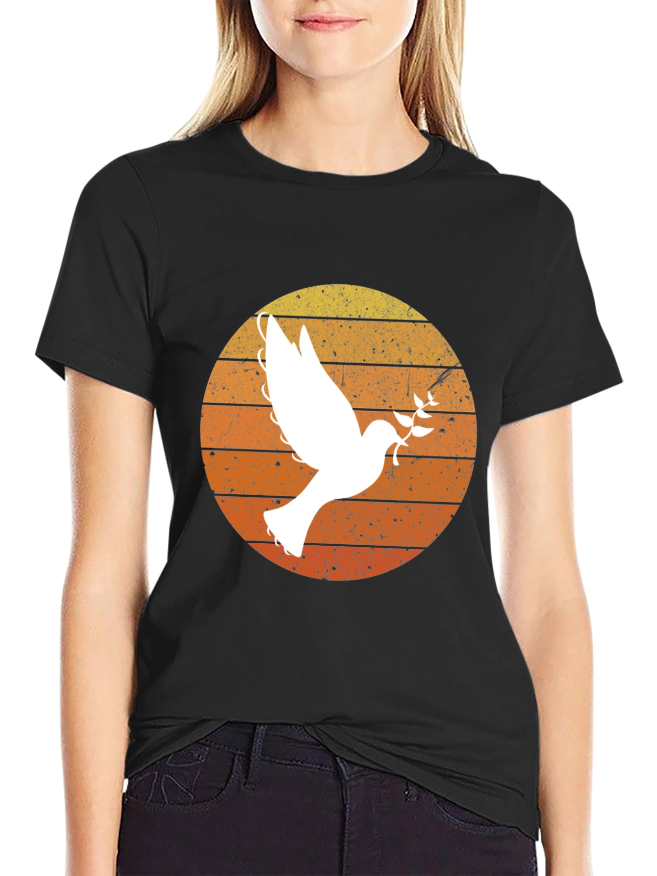 Peace Dove Graphic T-Shirt - Retro Sunset Design