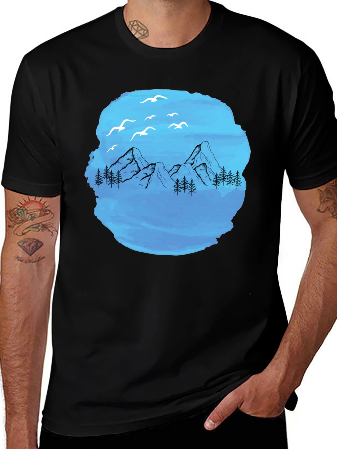 Mountain Scene Graphic T-Shirt - Black