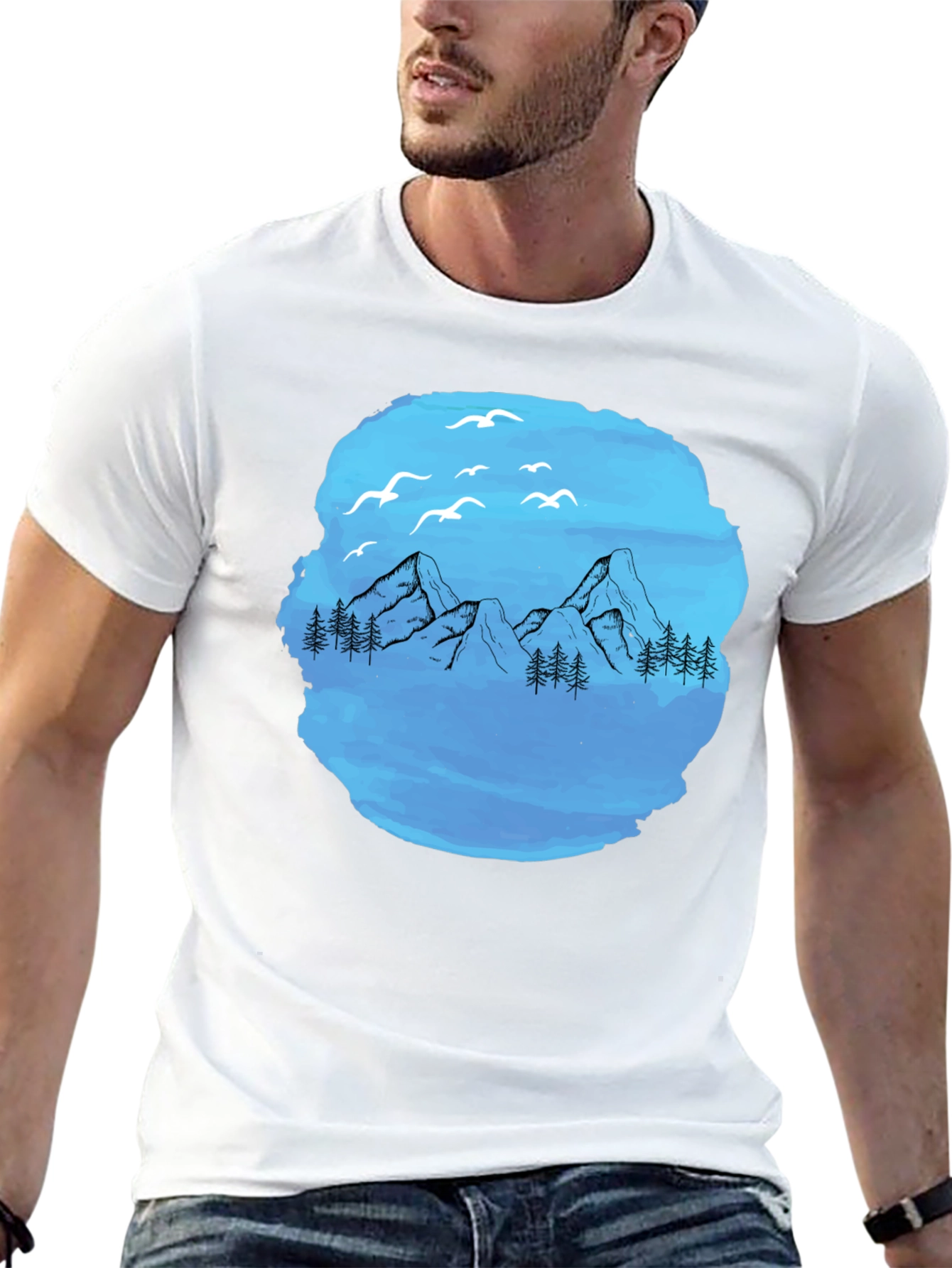 Mountain Scene Graphic T-Shirt - Black