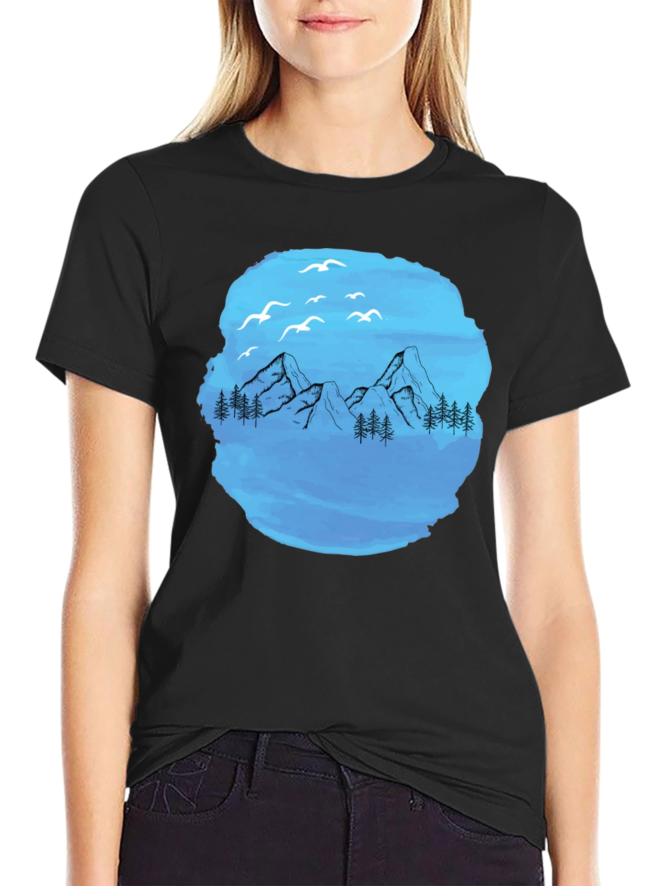 Mountain Scene Graphic T-Shirt - Black