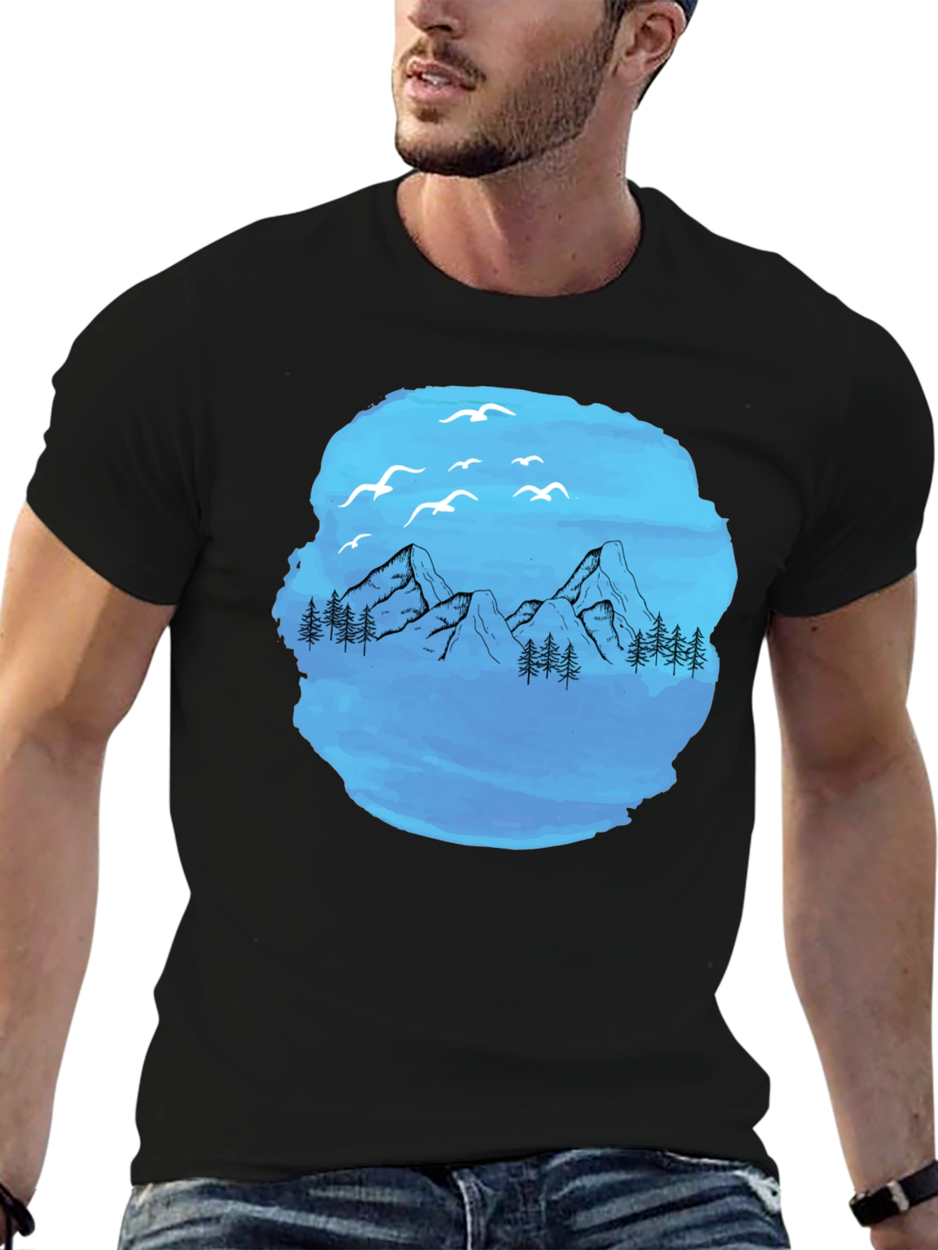 Mountain Scene Graphic T-Shirt - Black