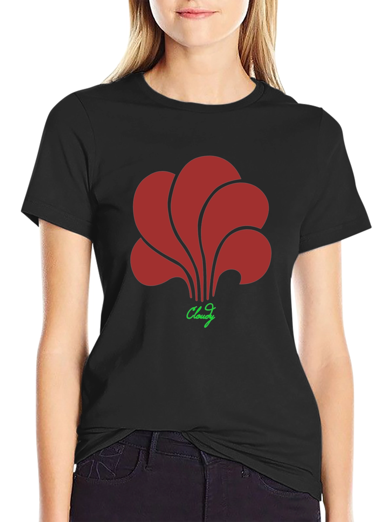 Abstract Floral Graphic Print Black T-Shirt