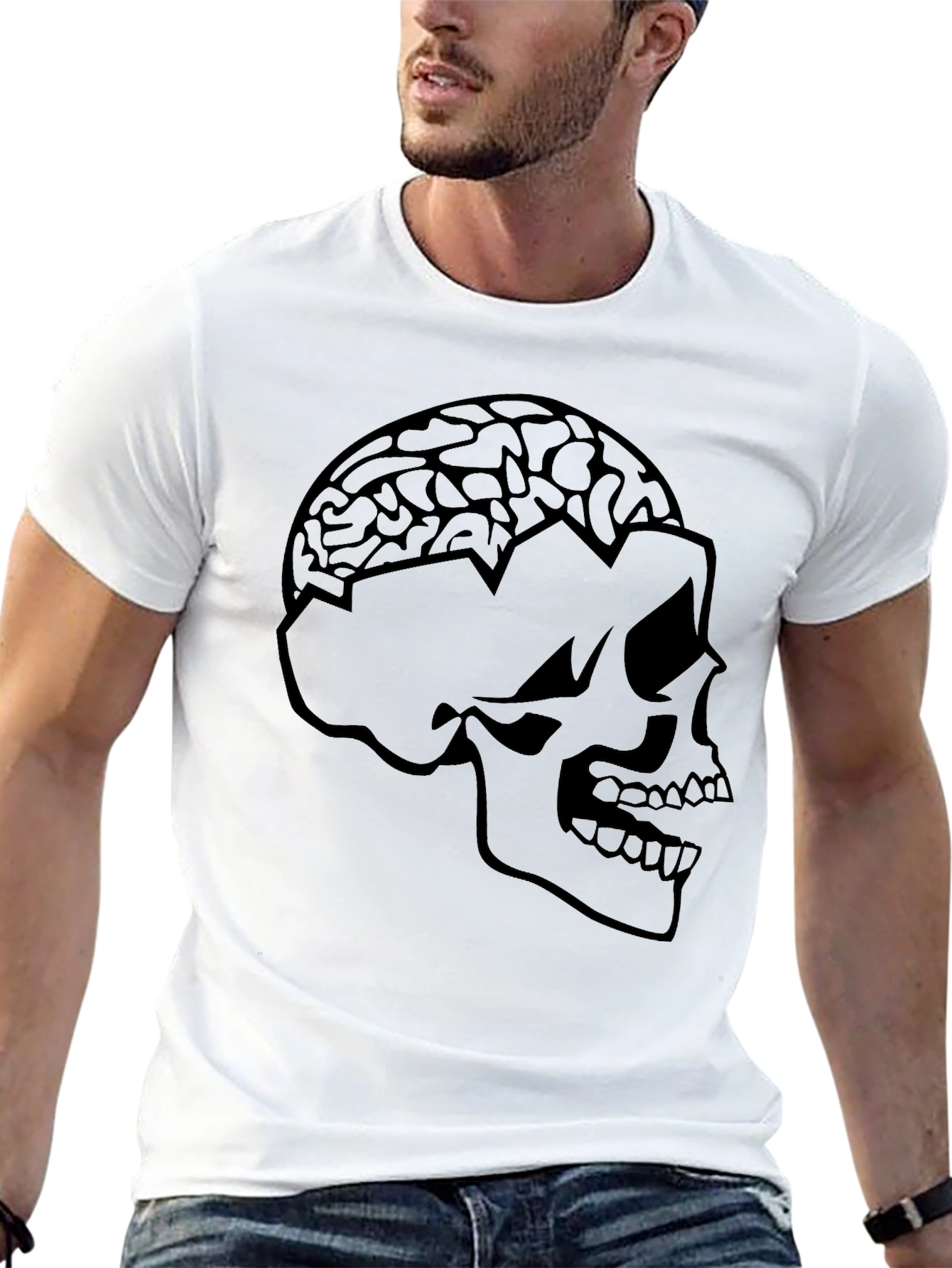 Skull Brain Graphic Tee - Edgy Black T-Shirt