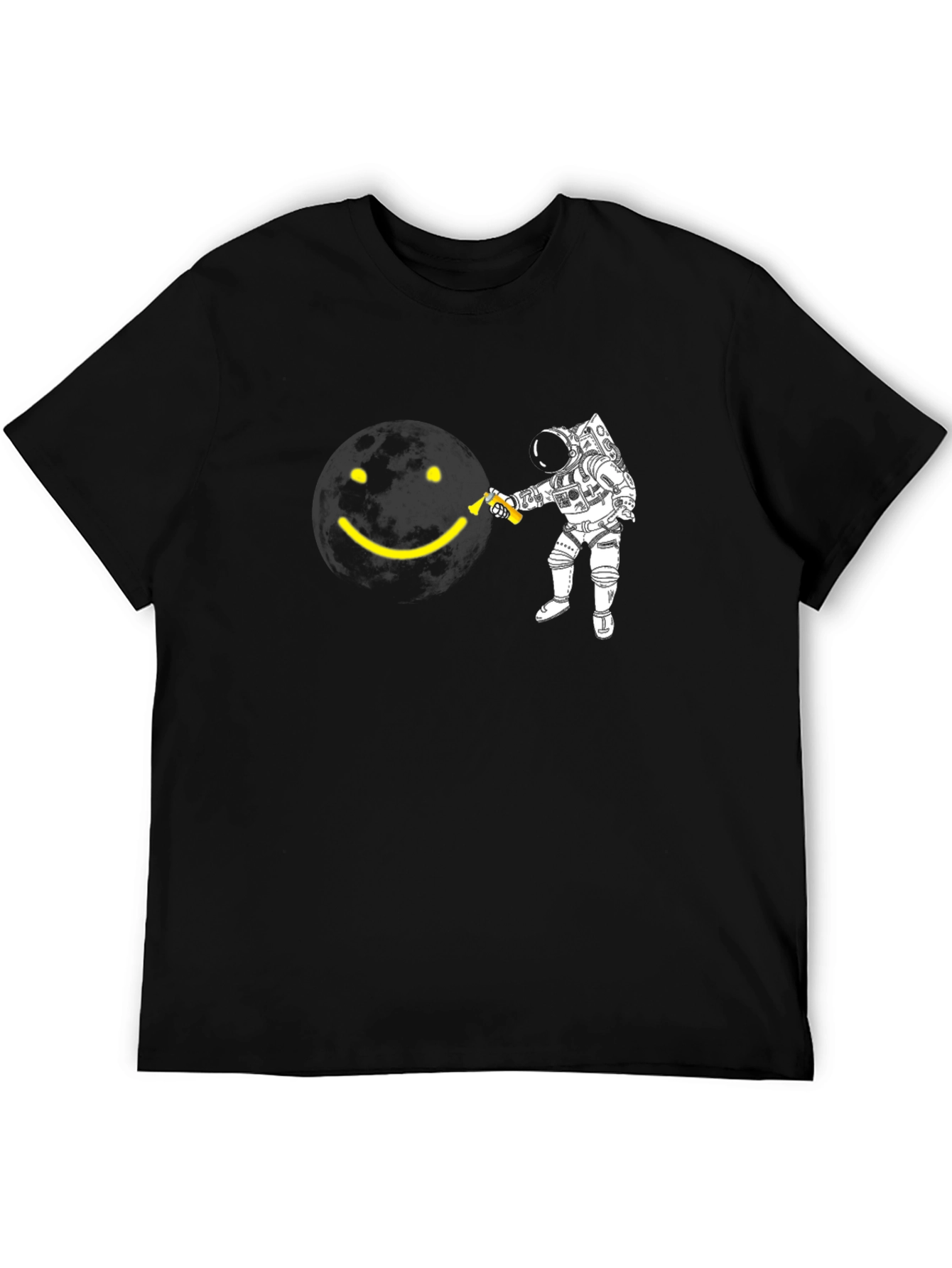 Astronaut Smiley Face Graphic Black T-Shirt