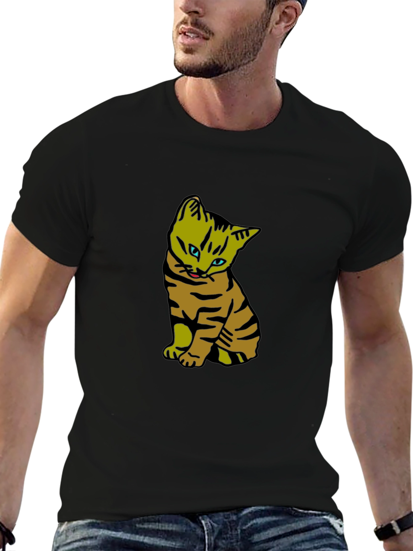 Cool Cat Graphic Tee - Black Cotton T-Shirt