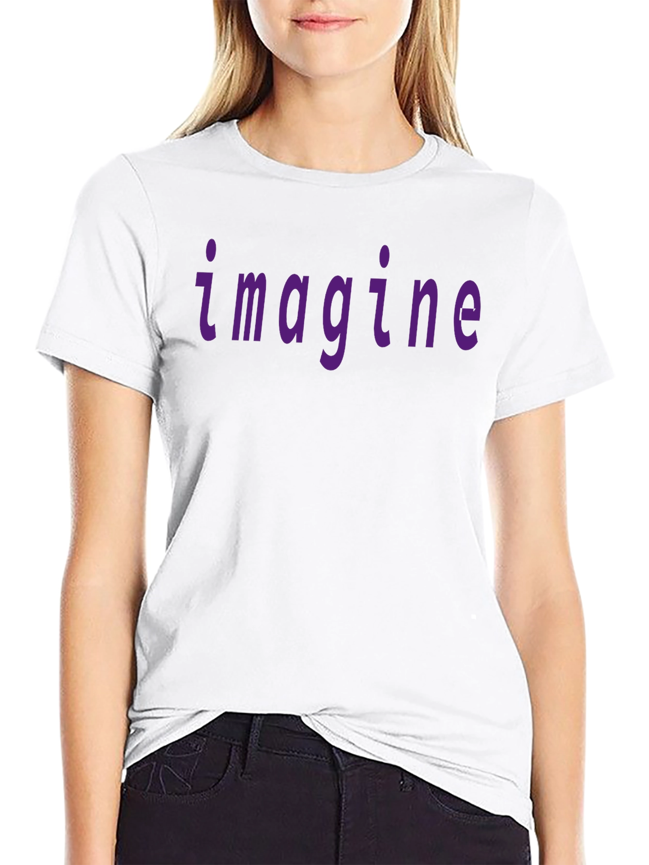 Imagine Purple Print Black T-Shirt