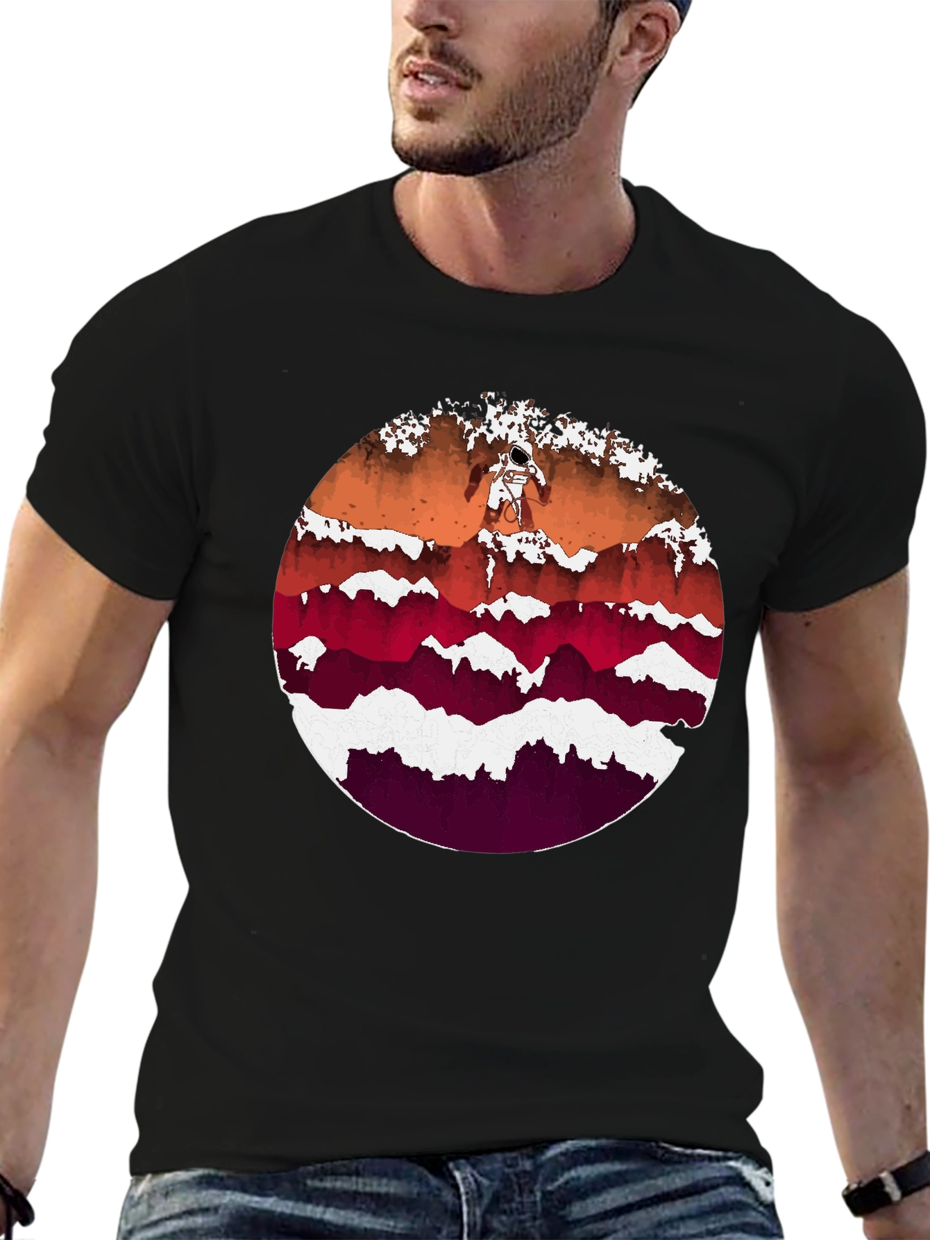 Astronaut Mountainscape Graphic Tee - Black