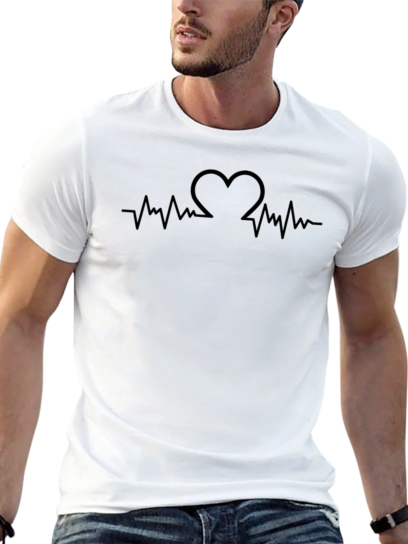 Heartbeat Heart Design Mens Black T-Shirt