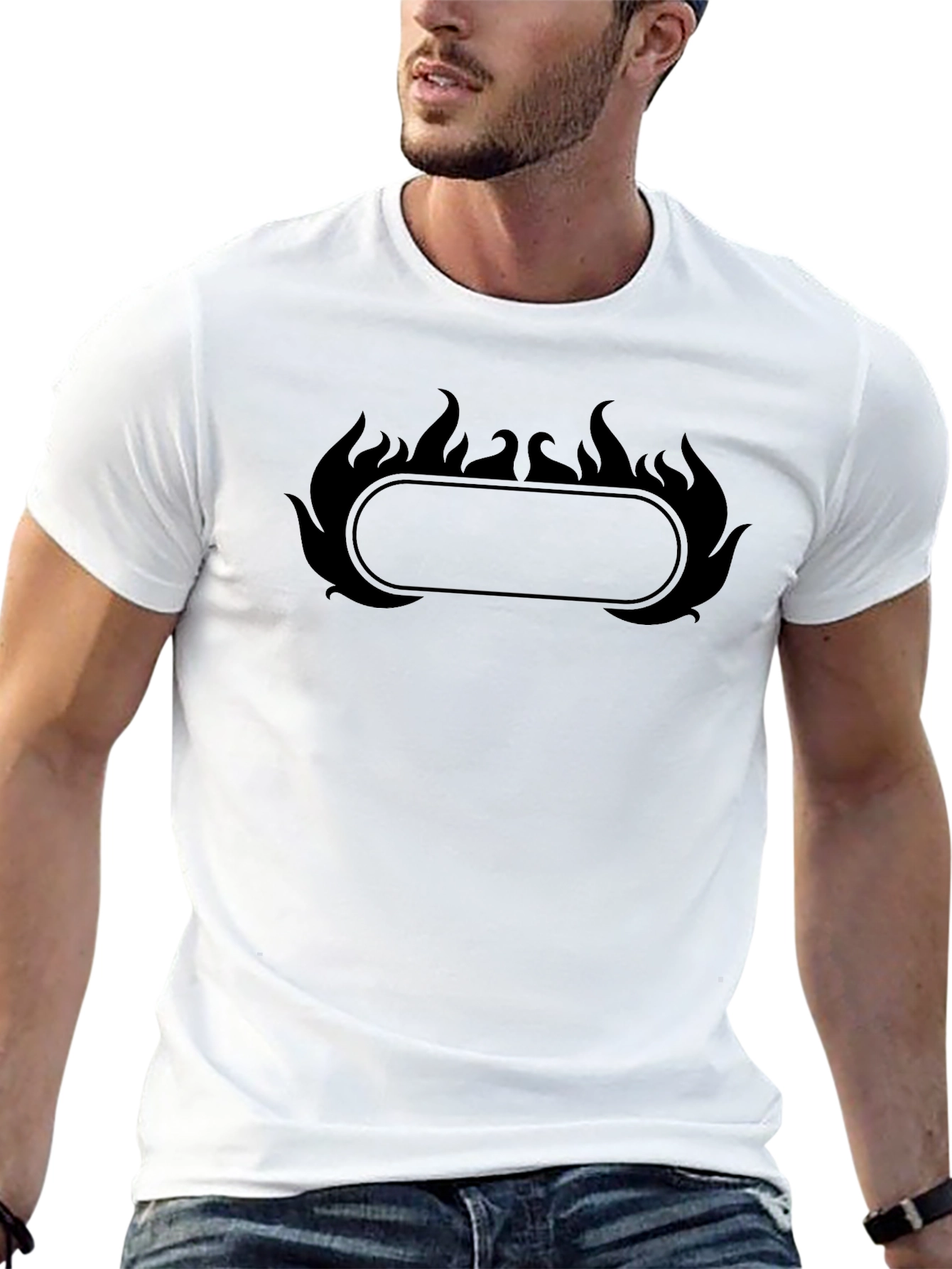 Black T-Shirt with Flame Border Design