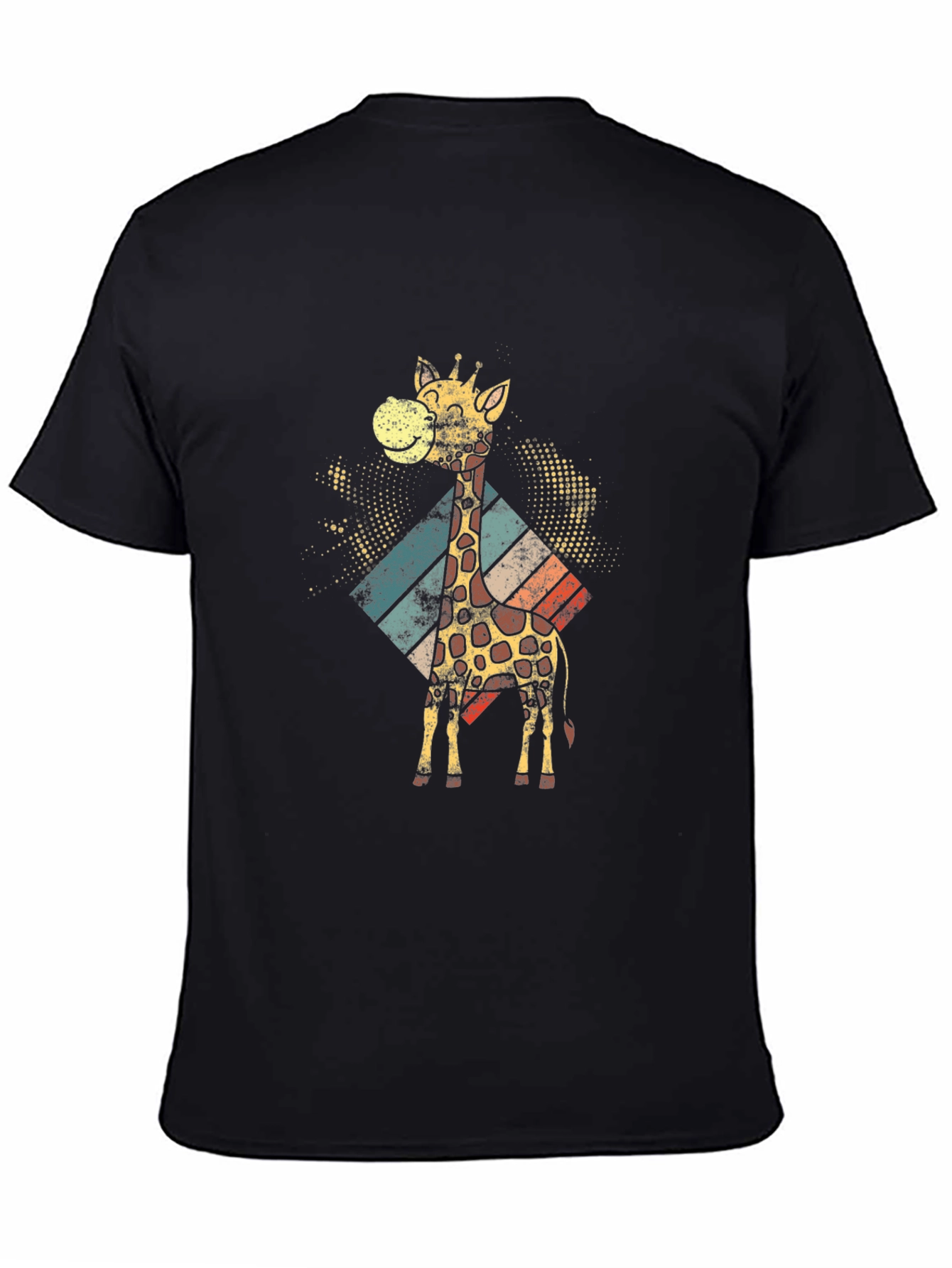 Retro Giraffe Graphic Tee - Black Cotton T-Shirt