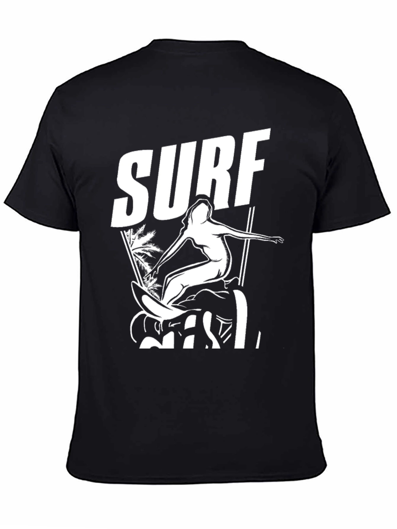 Surf Girl Graphic Tee - Black Cotton T-Shirt