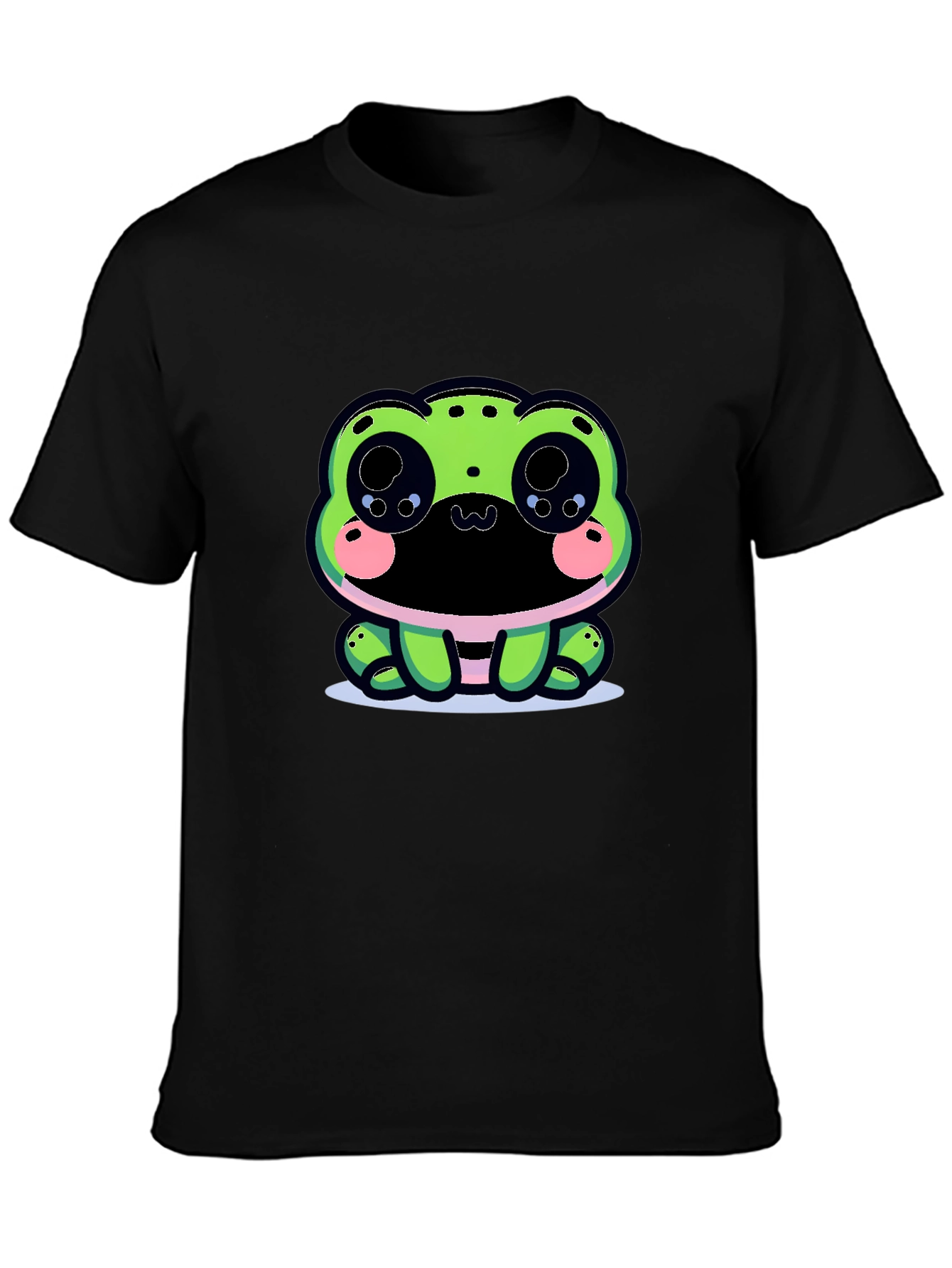 Cute Frog Graphic Tee - Black Cotton Blend