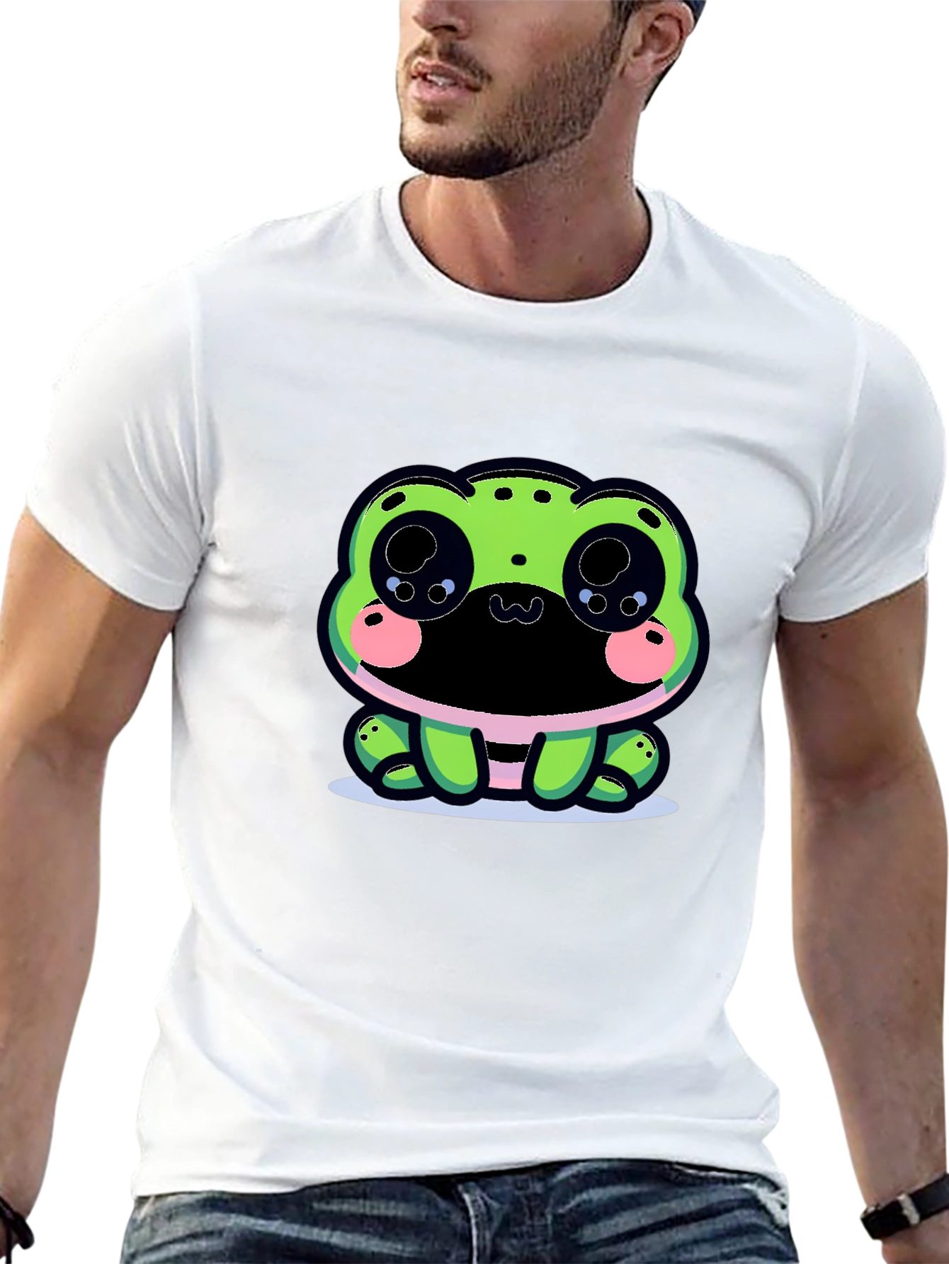Cute Frog Graphic Tee - Black Cotton Blend