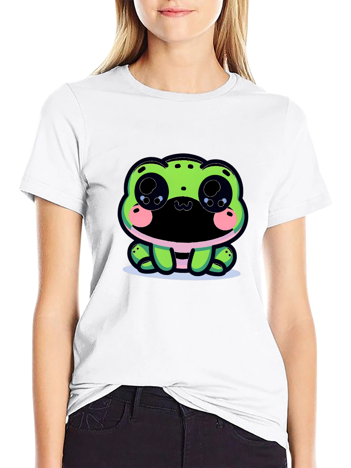 Cute Frog Graphic Tee - Black Cotton Blend