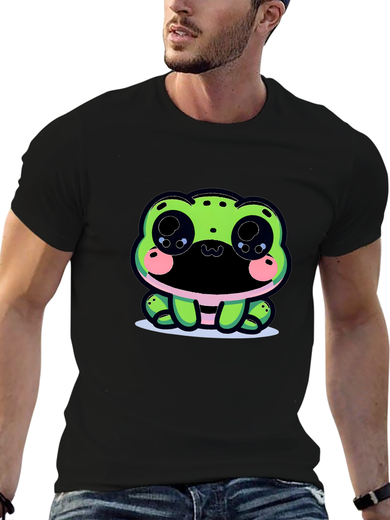 Cute Frog Graphic Tee - Black Cotton Blend