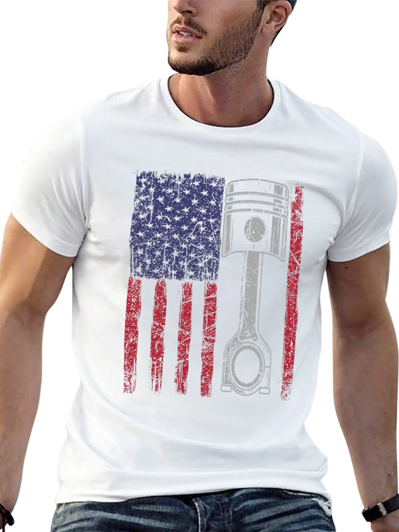 American Flag Piston T-Shirt - Automotive Enthusiast Apparel