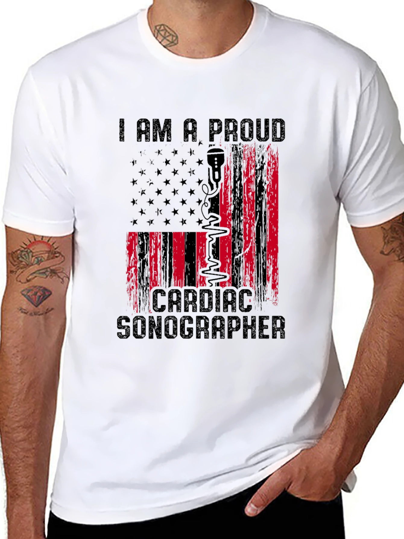 Proud Cardiac Sonographer T-Shirt - American Flag Design