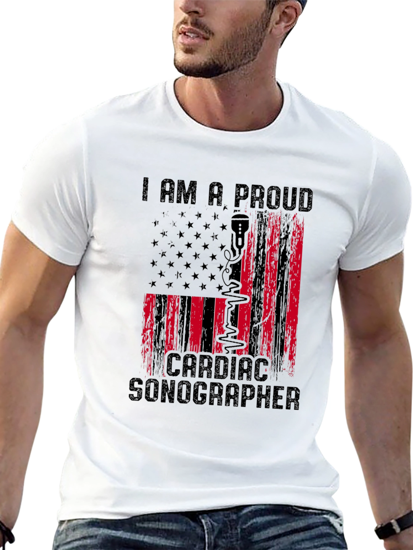 Proud Cardiac Sonographer T-Shirt - American Flag Design