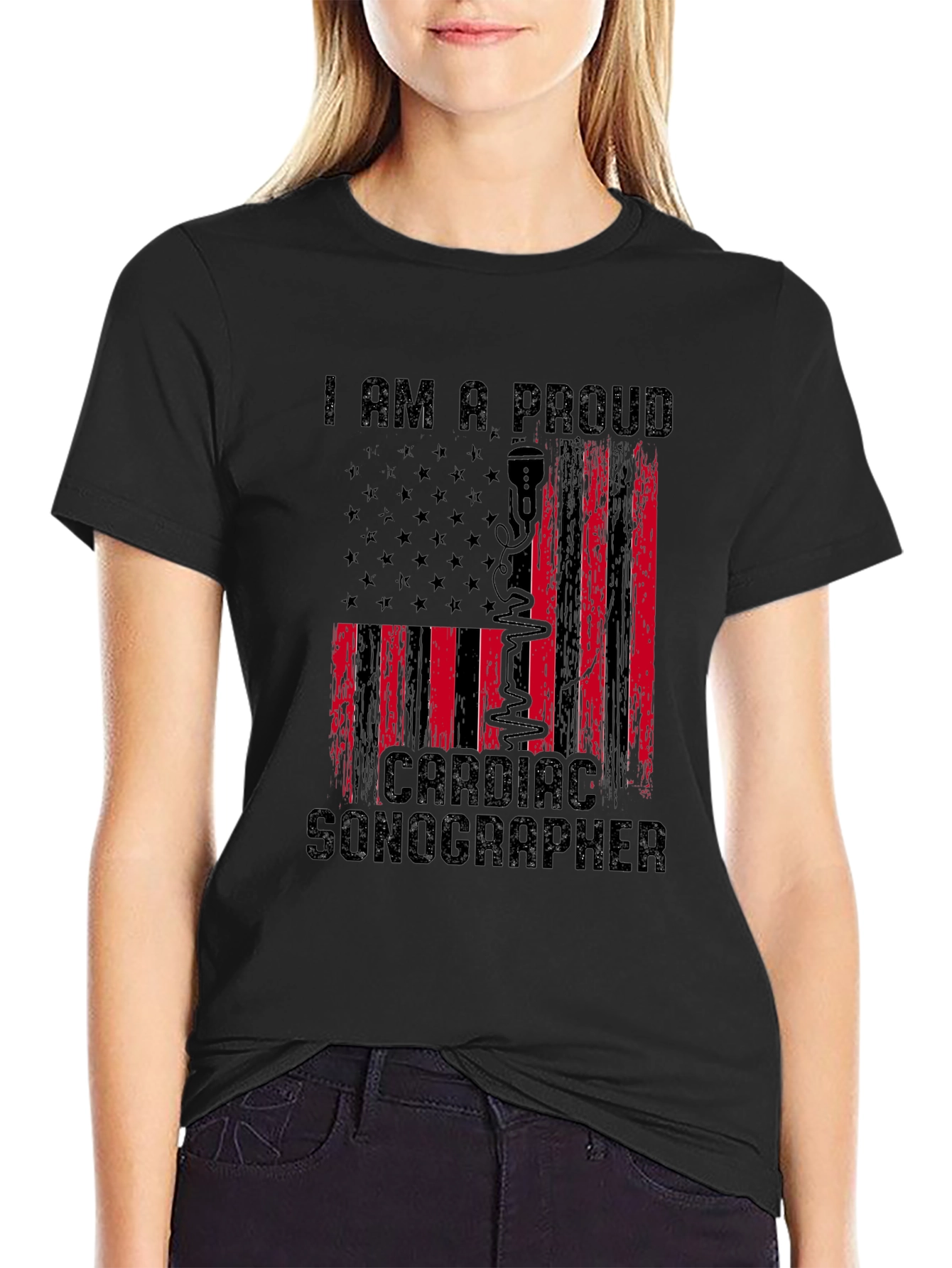 Proud Cardiac Sonographer T-Shirt - American Flag Design