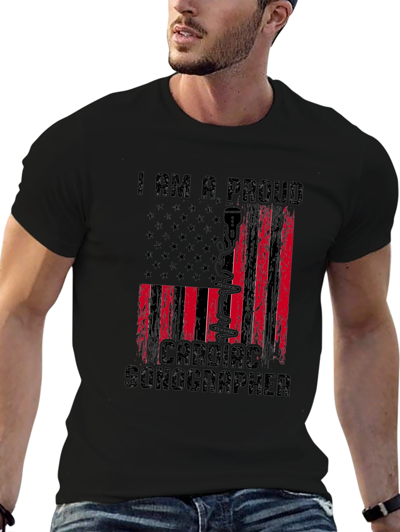 Proud Cardiac Sonographer T-Shirt - American Flag Design