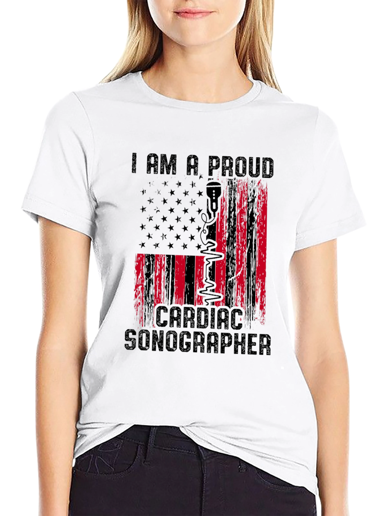 Proud Cardiac Sonographer T-Shirt - American Flag Design