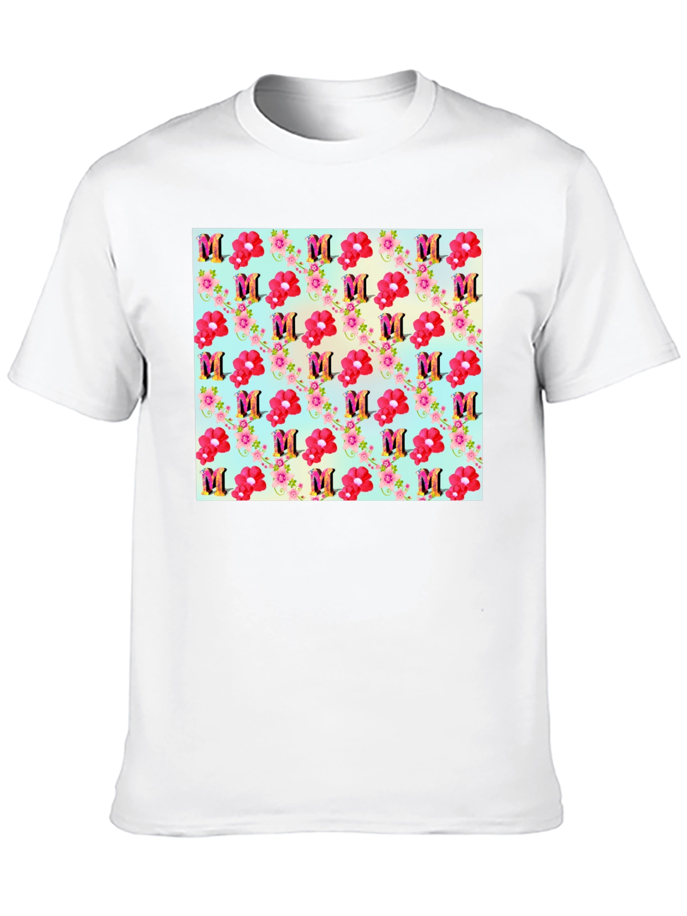 Floral M Patterned Black T-Shirt
