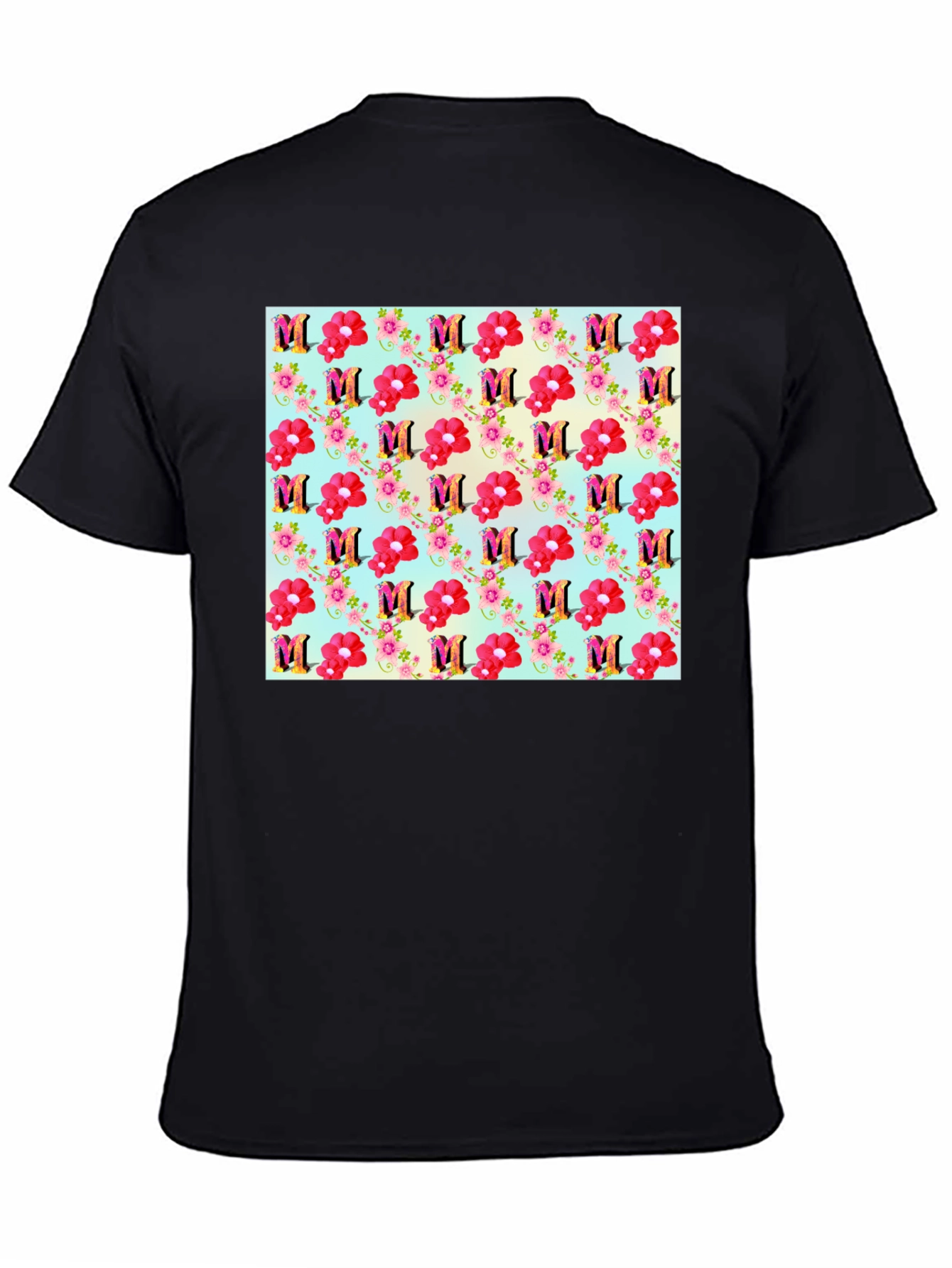 Floral M Patterned Black T-Shirt