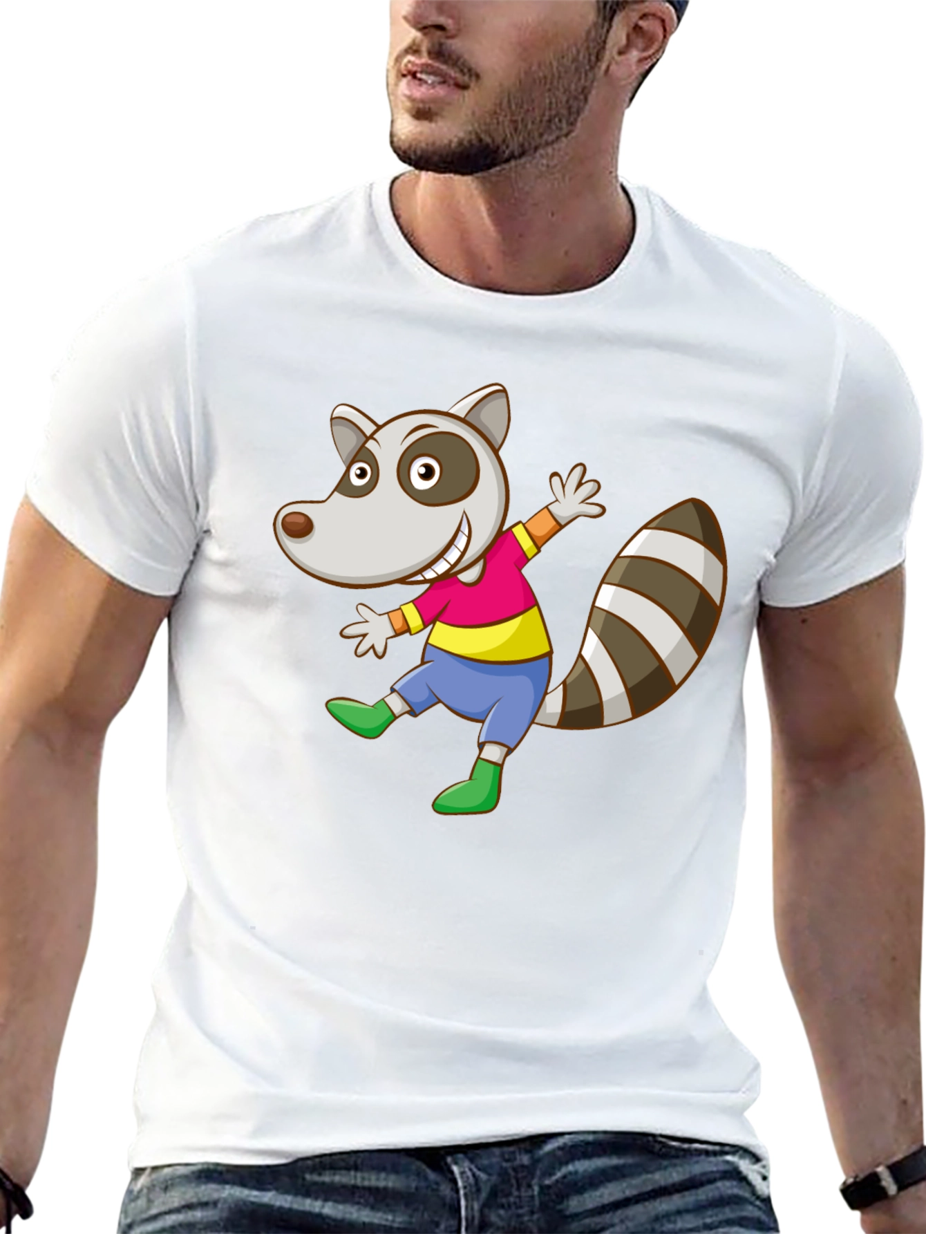 Cartoon Raccoon Graphic Tee - Fun Animal T-Shirt
