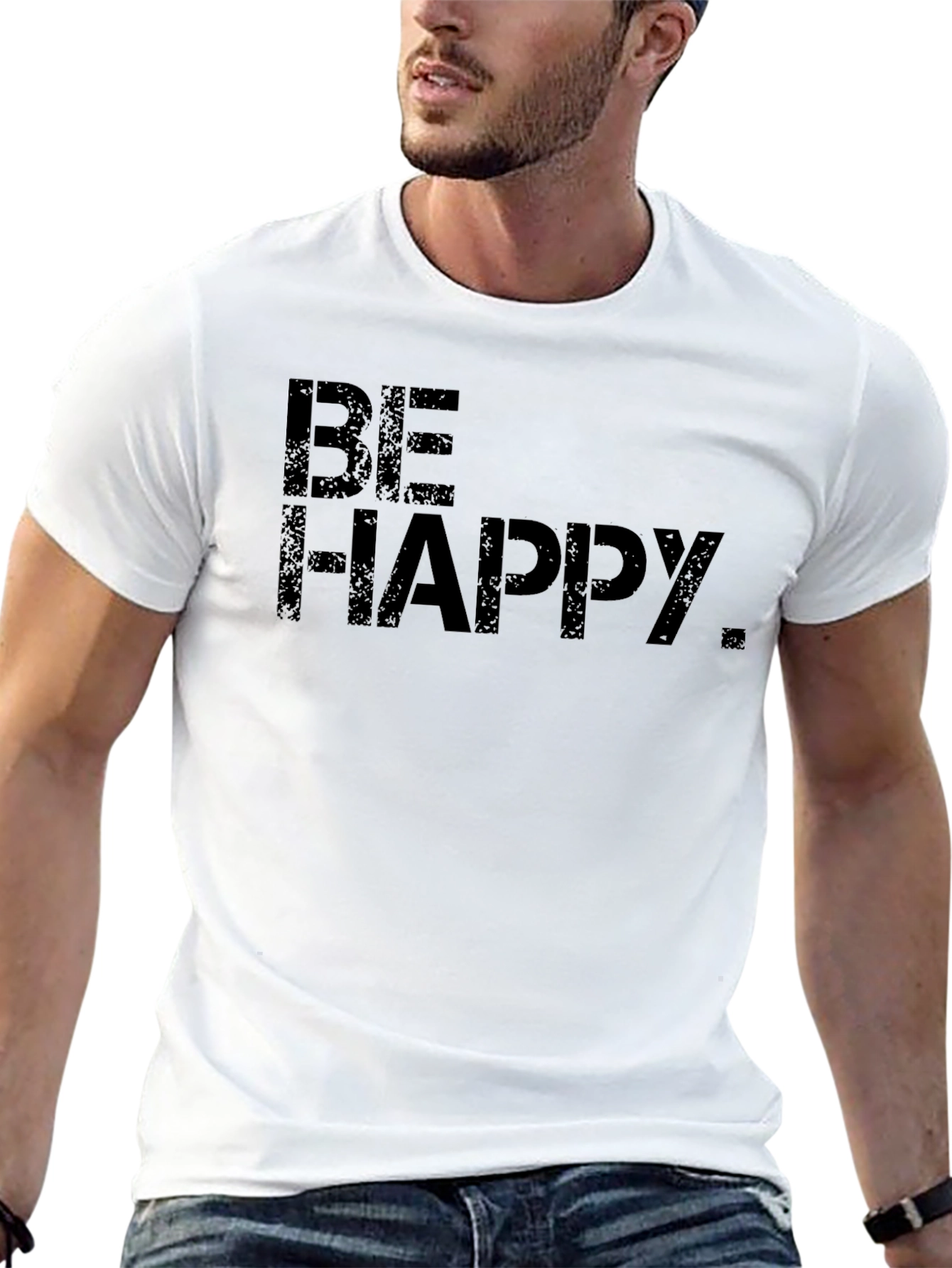 Be Happy. Graphic Print Black T-Shirt
