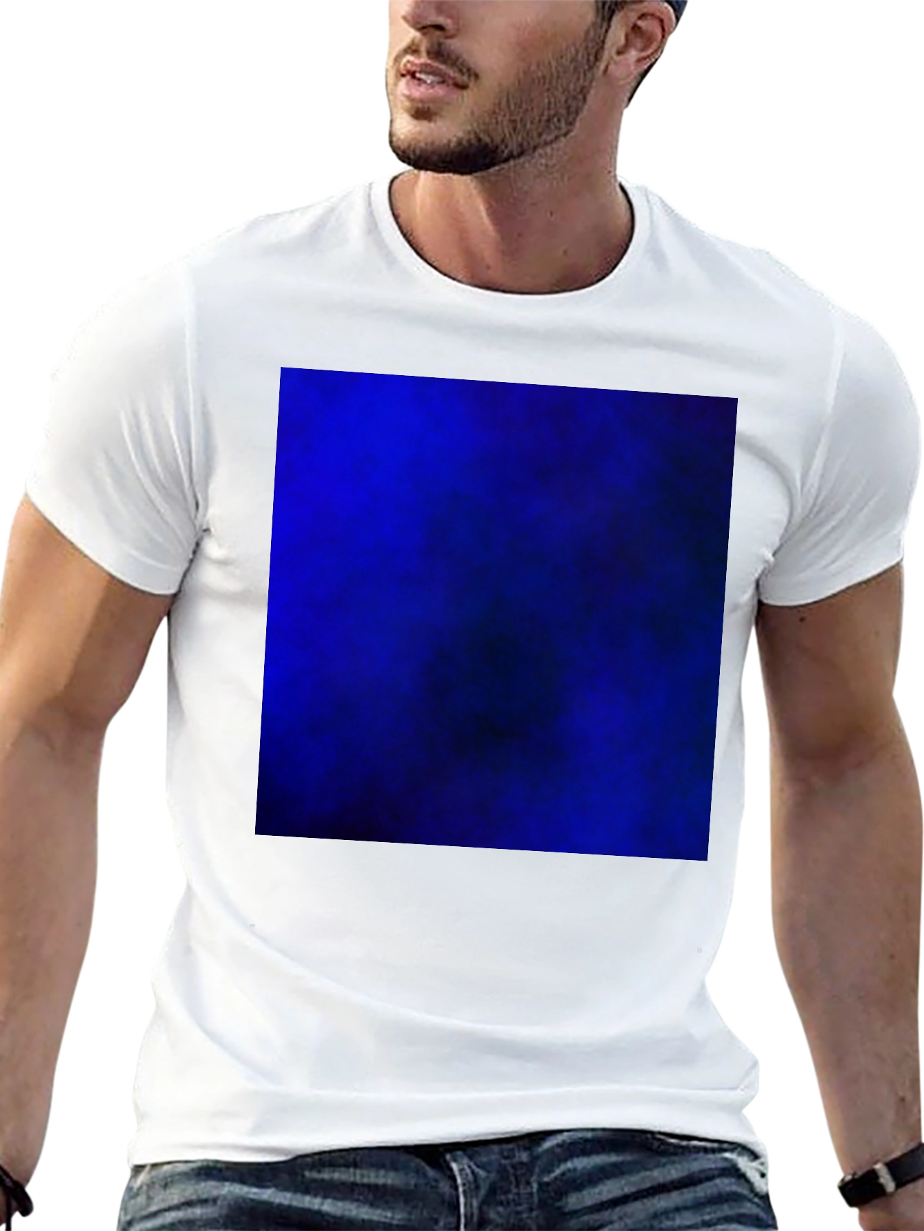 Black T-Shirt with Bold Blue Abstract Design