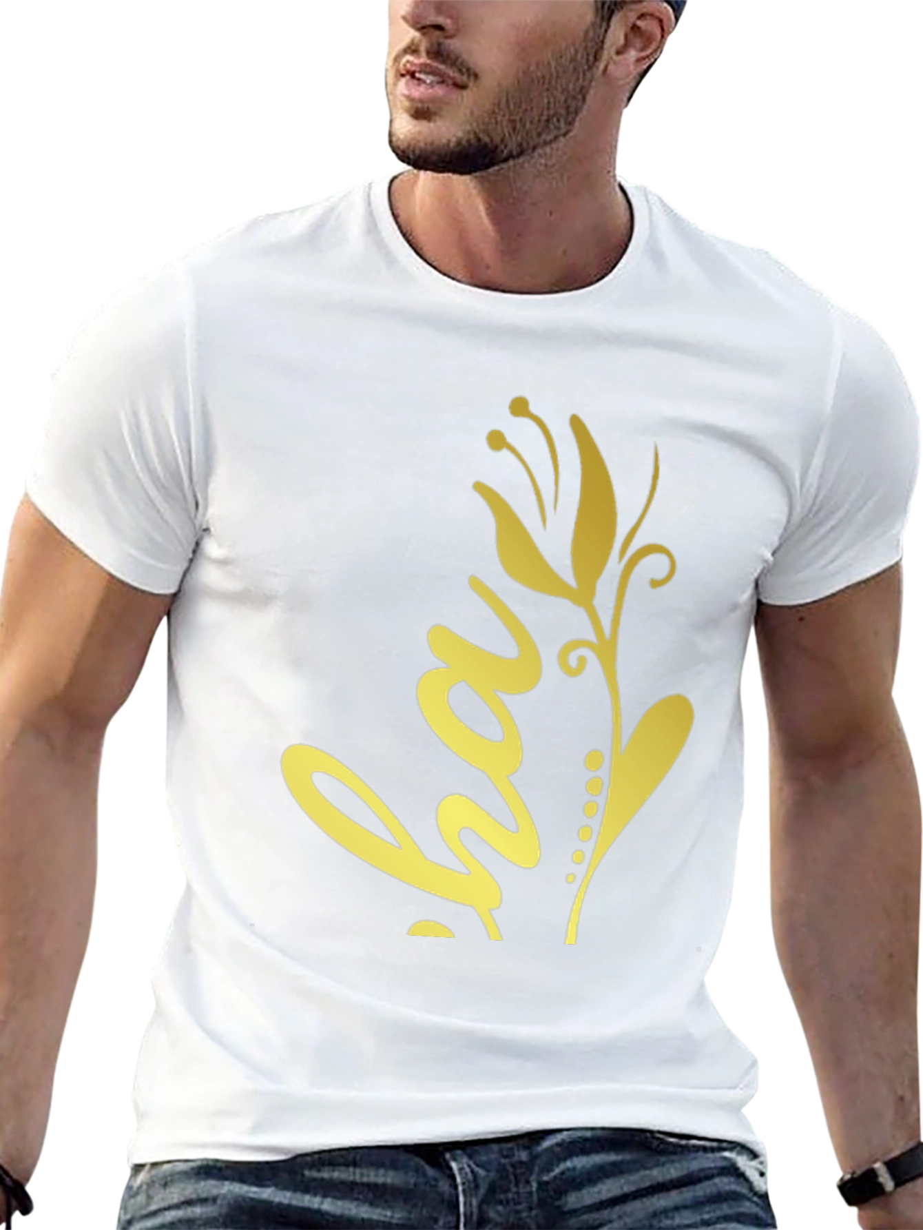 Black T-Shirt with Golden Floral ha Design