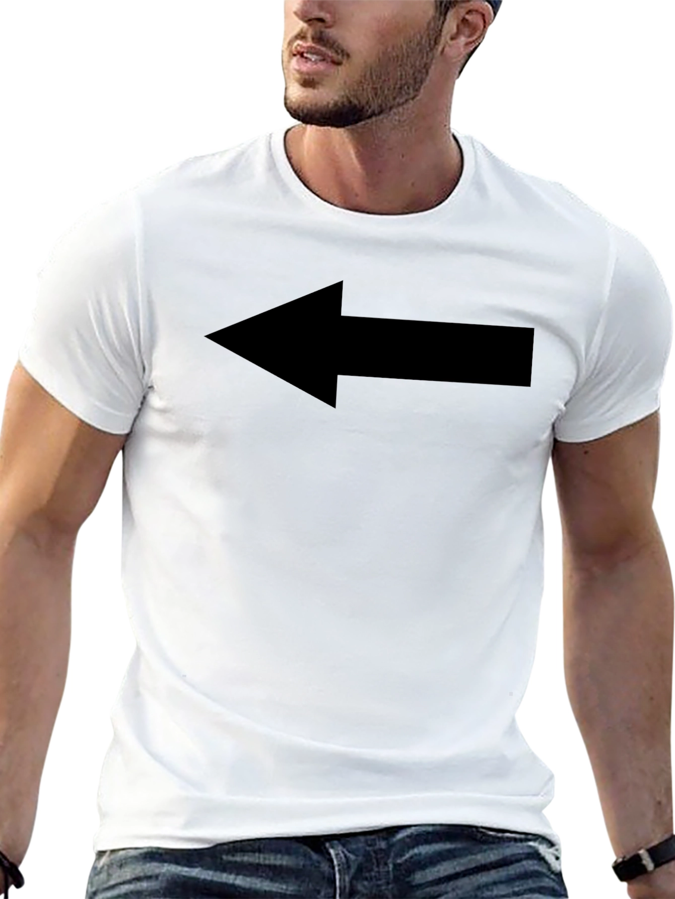 Left Arrow Graphic Tee - Casual Black T-Shirt