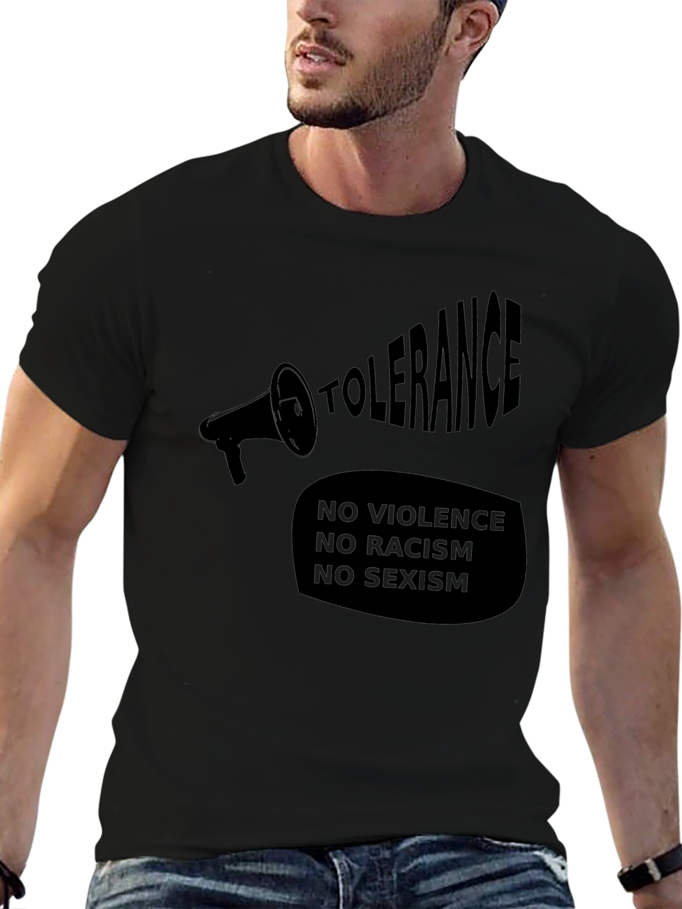 Tolerance Black T-Shirt - No Violence Racism Sexism