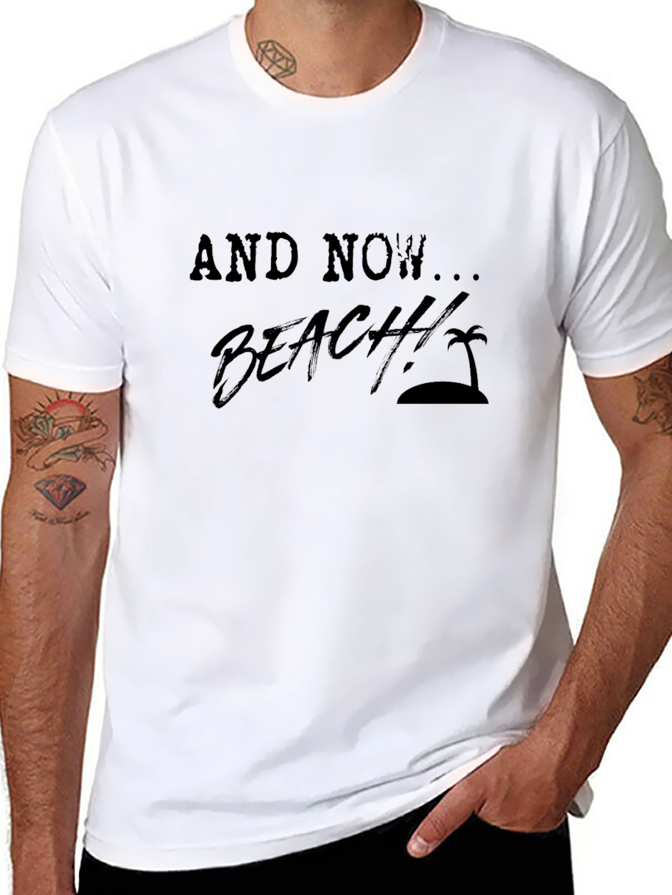 And Now... Beach! Mens Black Graphic T-Shirt