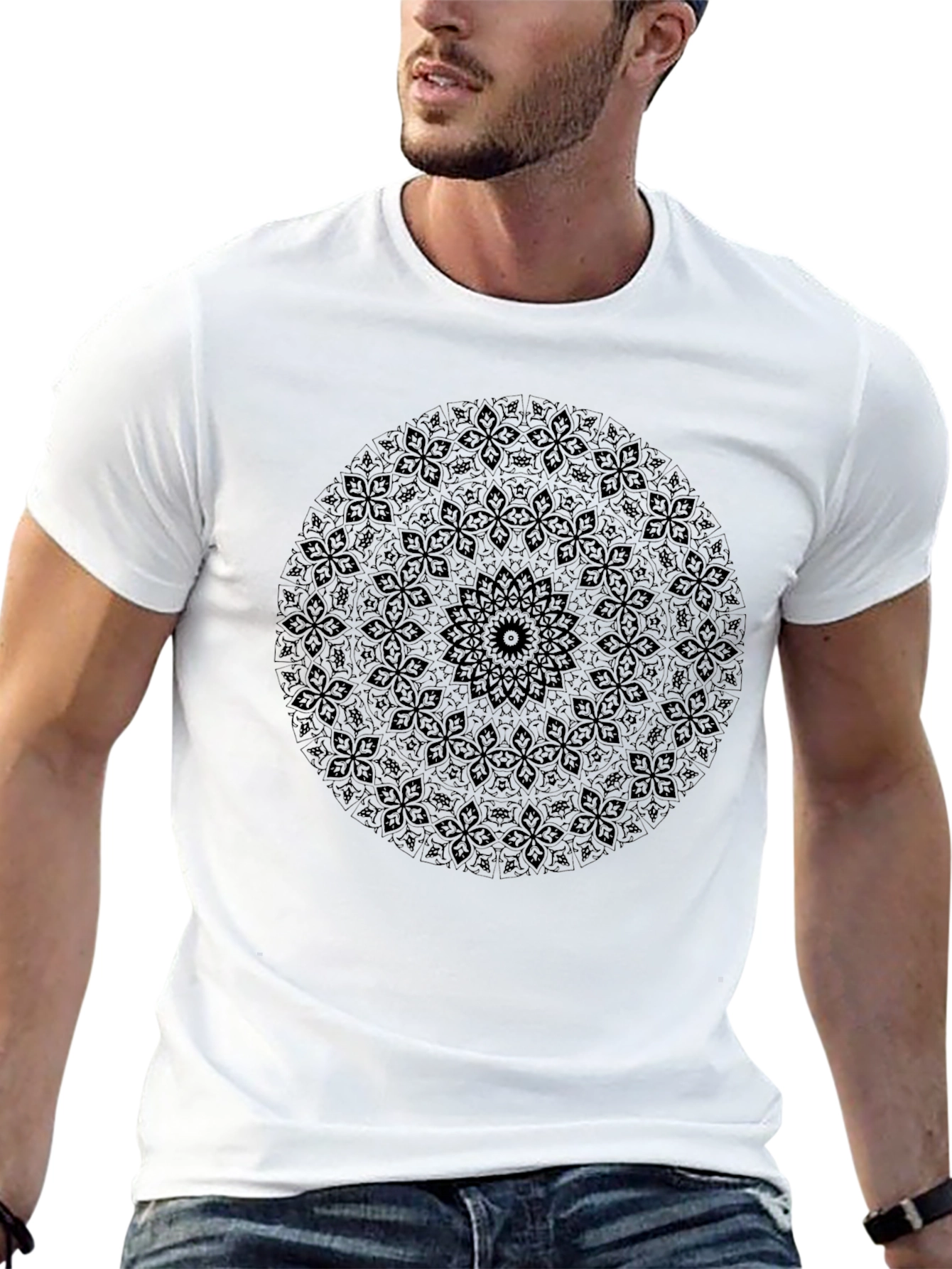 Black Mandala Graphic T-Shirt - Stylish Round Design