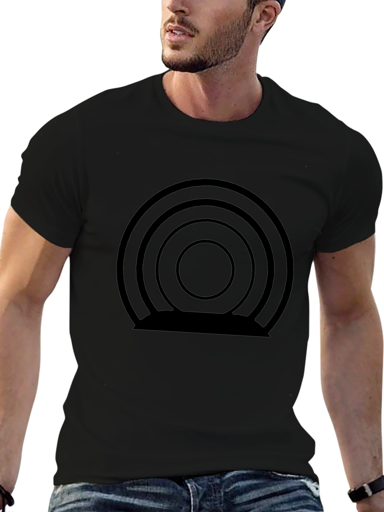 Abstract Concentric Circle Graphic Tee - Modern Black T-Shirt