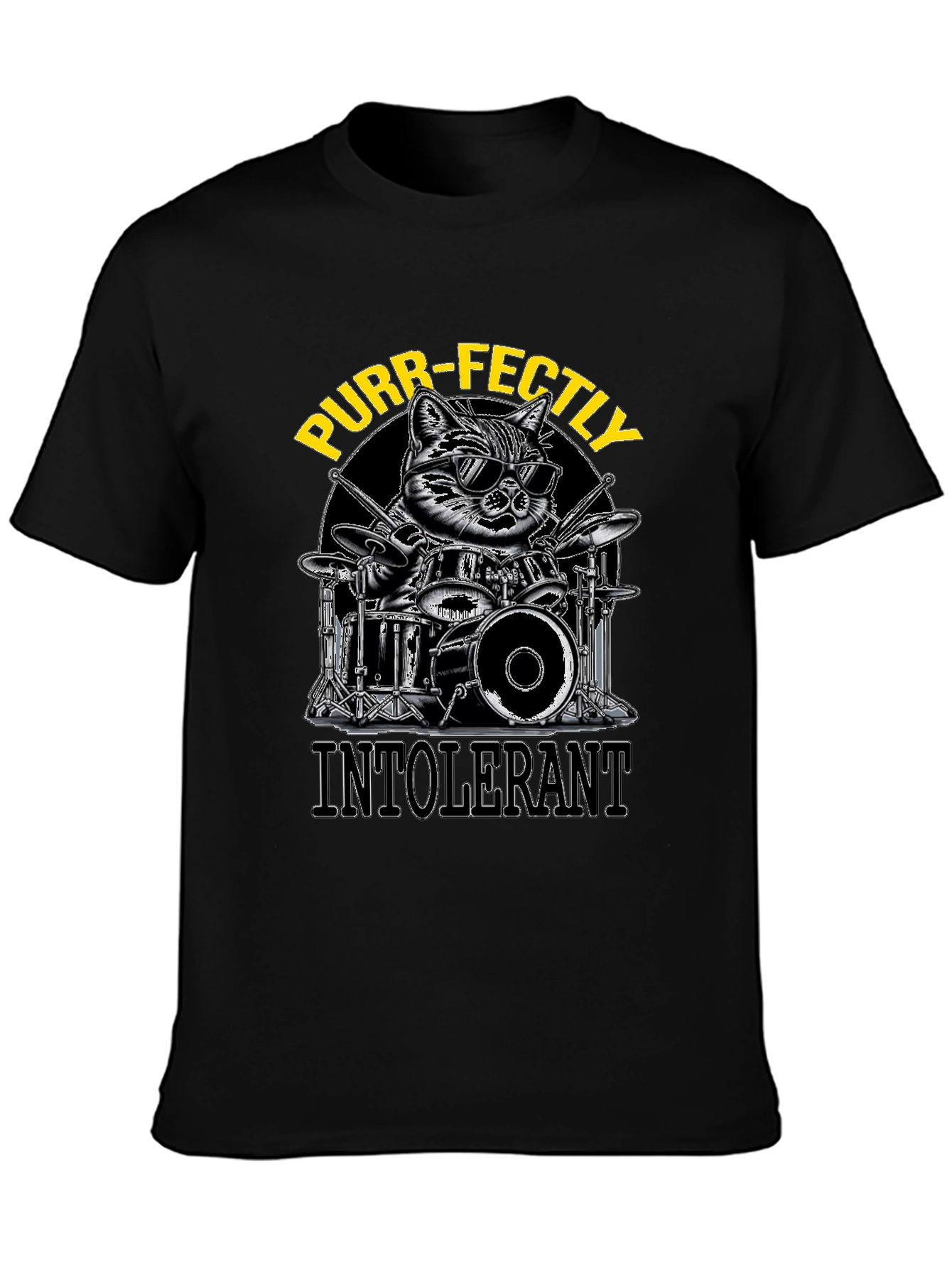 Purr-fectly Intolerant Cat Drummer T-Shirt