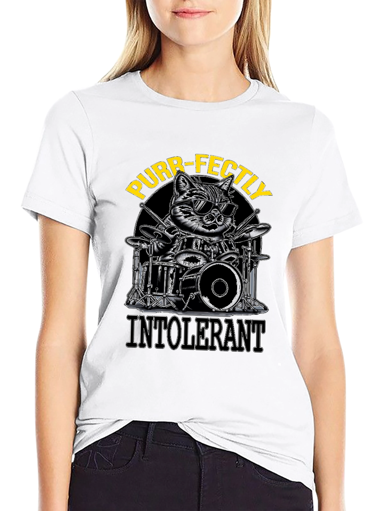 Purr-fectly Intolerant Cat Drummer T-Shirt