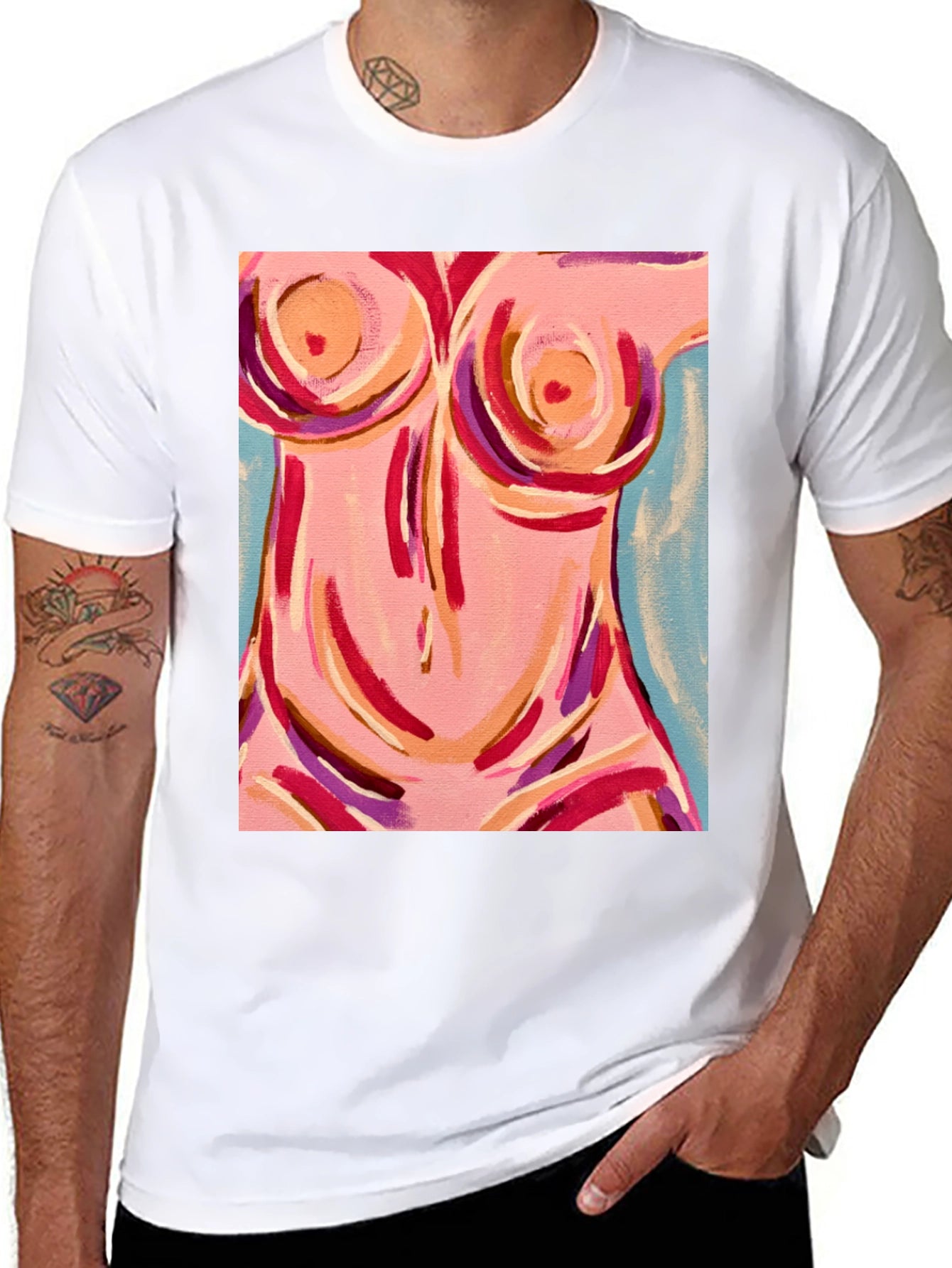 Abstract Body Art Graphic Tee - Black