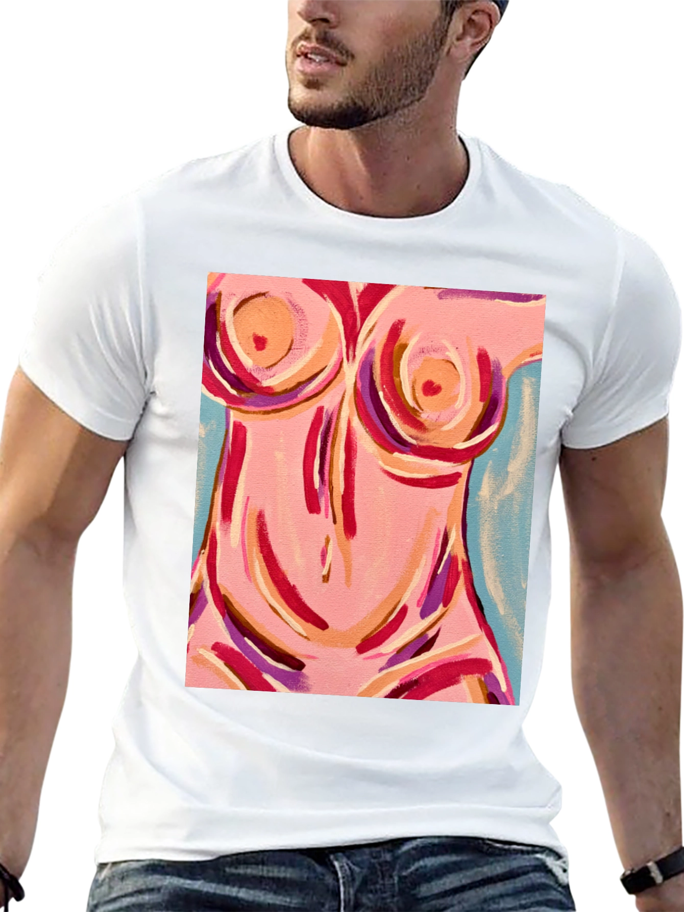 Abstract Body Art Graphic Tee - Black