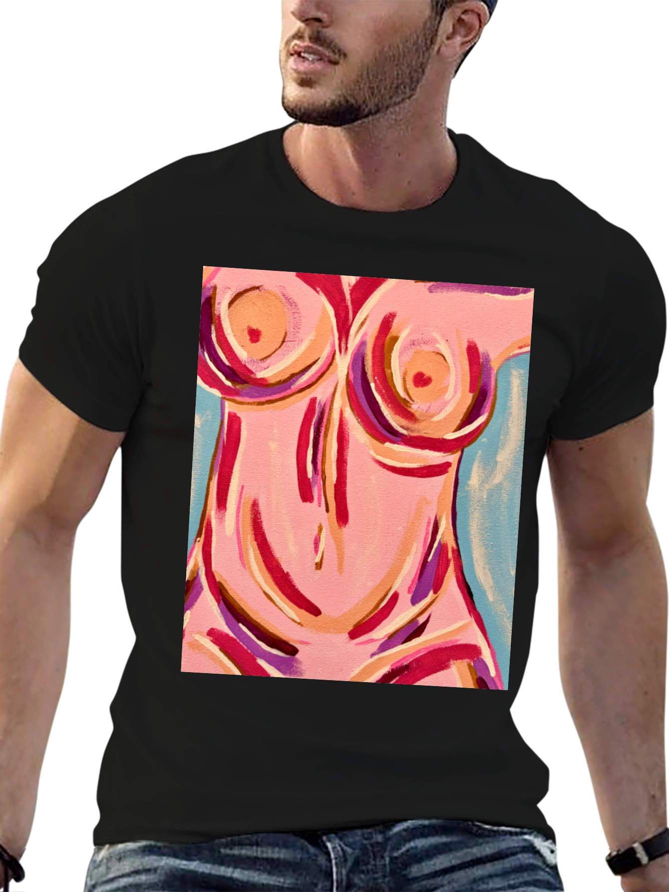 Abstract Body Art Graphic Tee - Black