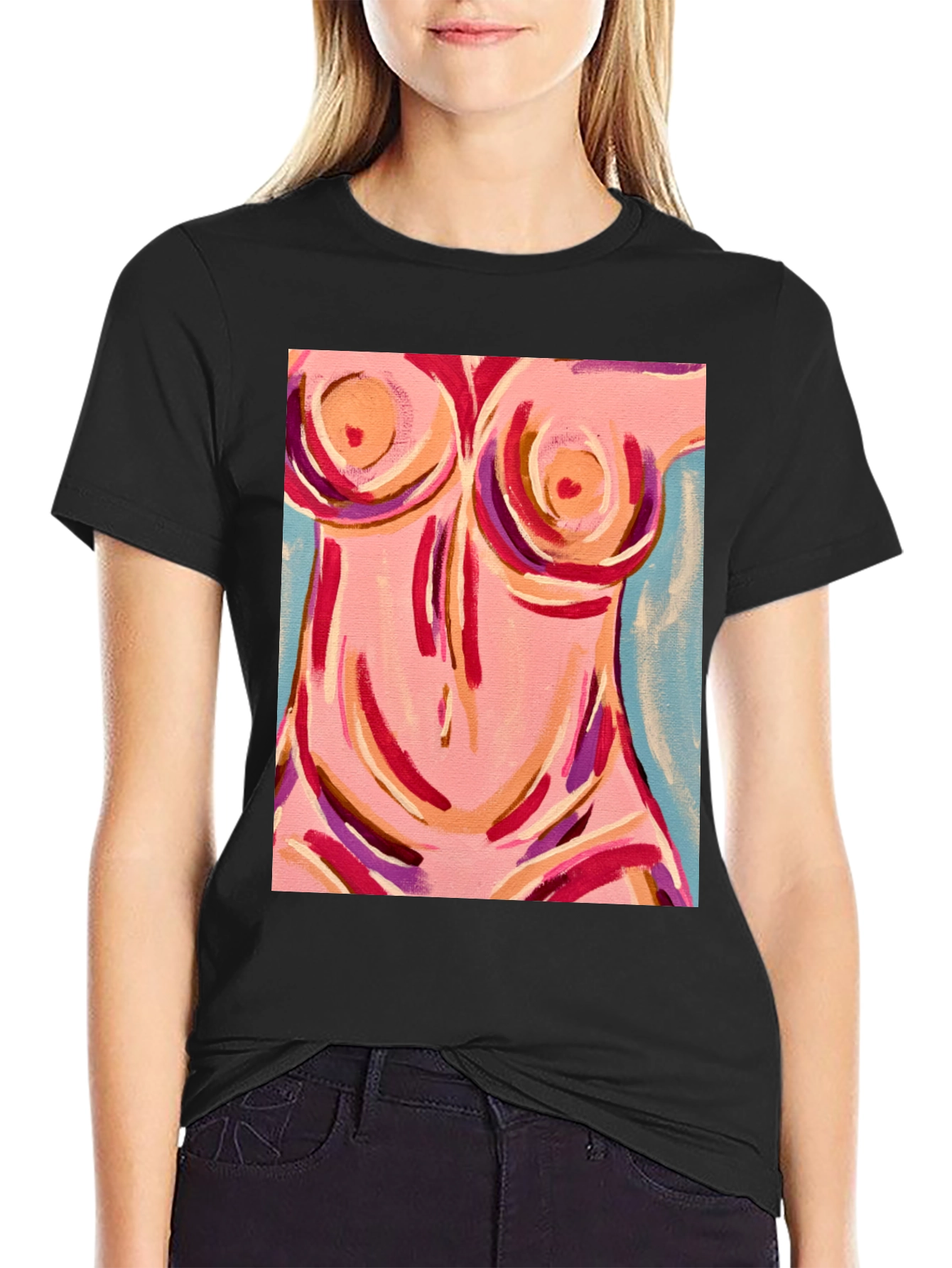 Abstract Body Art Graphic Tee - Black