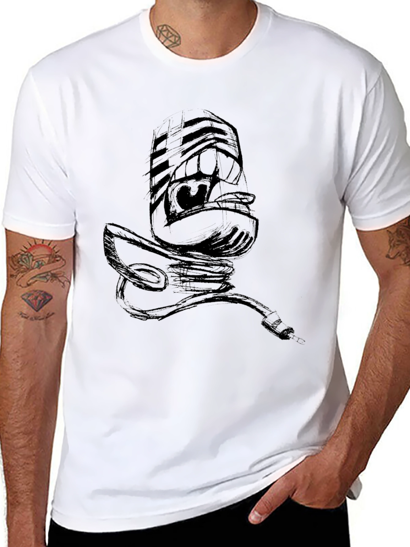 Black Graphic Tee - Retro Microphone Design