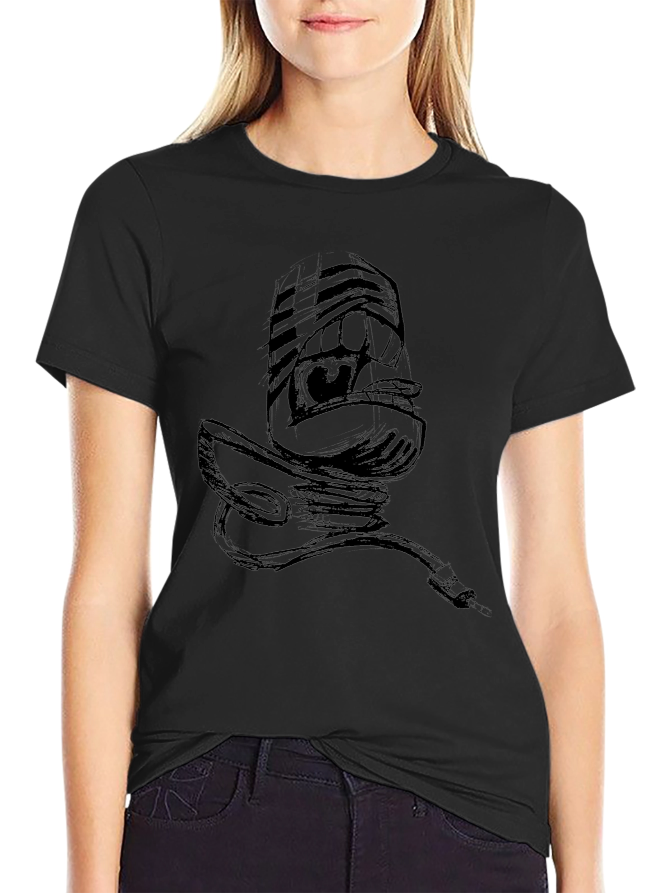 Black Graphic Tee - Retro Microphone Design