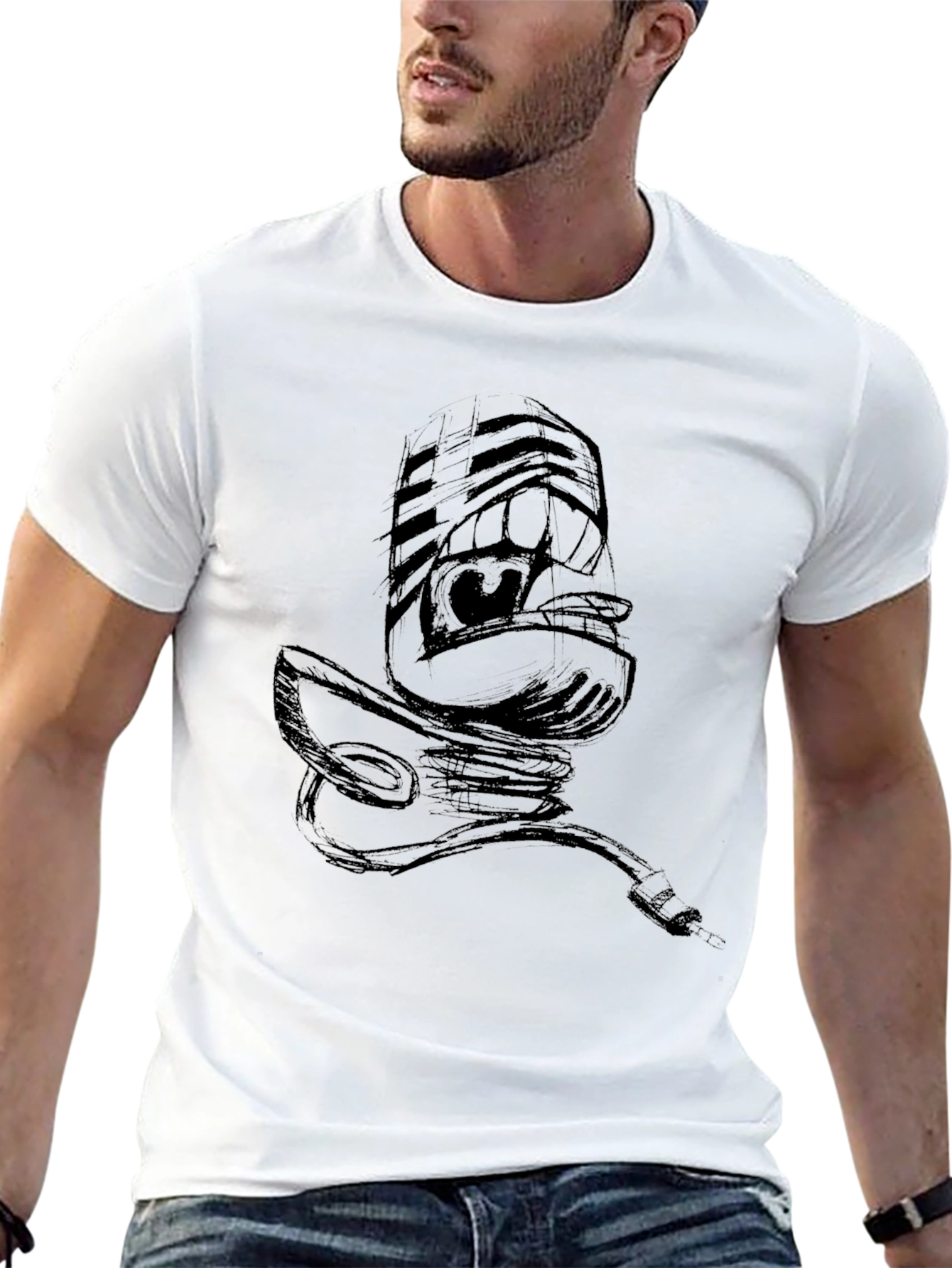 Black Graphic Tee - Retro Microphone Design