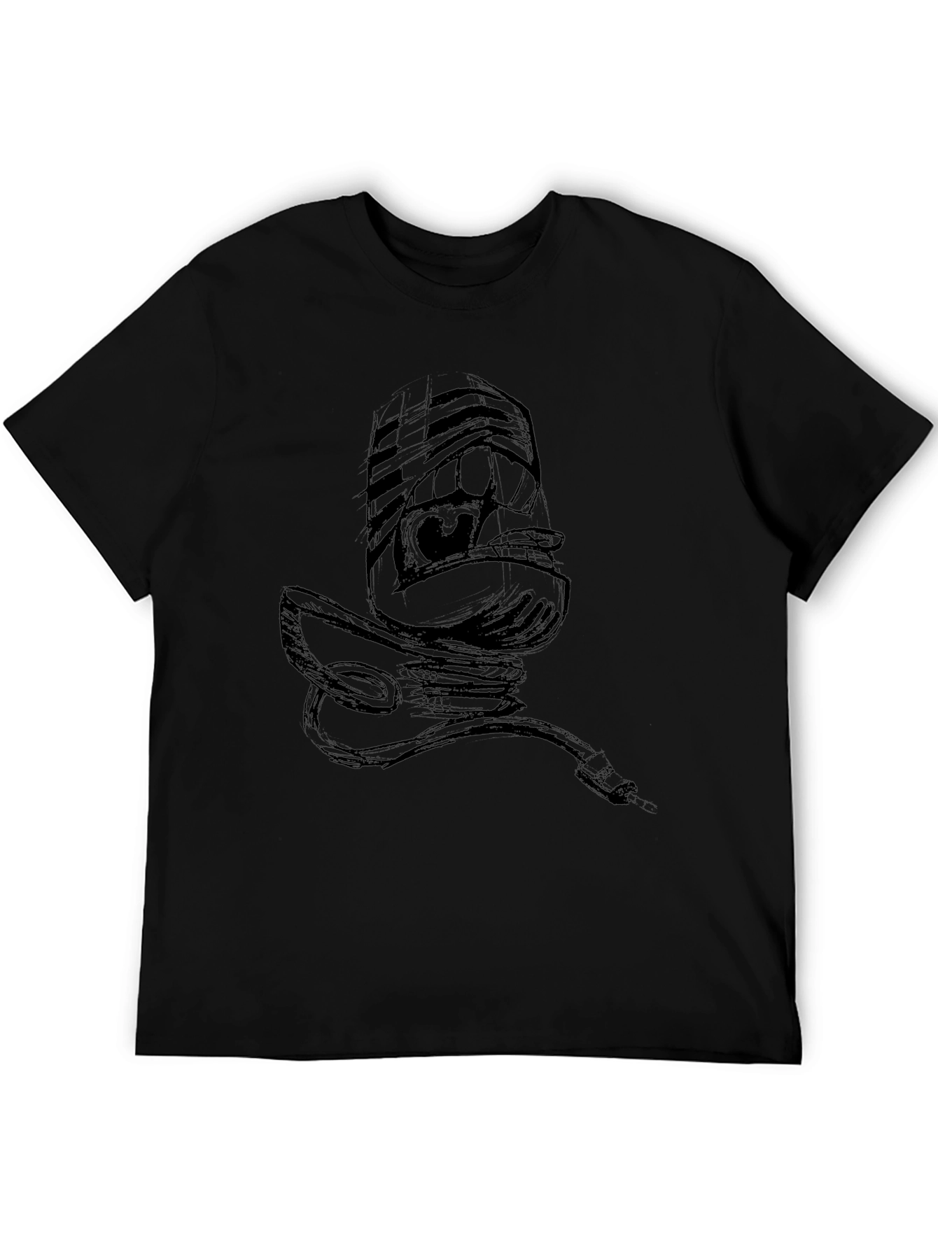 Black Graphic Tee - Retro Microphone Design