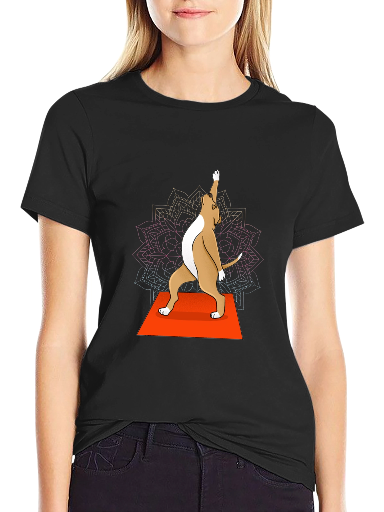 Yoga Dog Graphic Tee - Black Crew Neck T-Shirt
